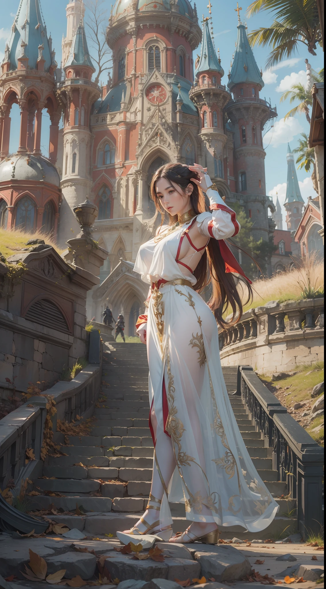 (1girl:1.3), solo,__body-parts__, official art, unity 8k wallpaper, ultra detailed, beautiful and aesthetic, beautiful, masterpiece, best quality, RAW, masterpiece, super fine photo,, best quality, super high Resolution, photorealistic, sunlight, full body portrait, stunningly beautiful,, dynamic pose, delicate face, vibrant eyes, (side view), she is wearing a medieval Iron Man armor, red and gold, Highly detailed abandoned Castle background, detailed face, detailed complex busy background, messy, gorgeous, milky, high detailed skin, realistic skin details, visible pores, sharp focus, volumetric fog, 8k uhd, dslr camera, High quality, film grain, fair skin, photorealism, lomography, view from below, translucent