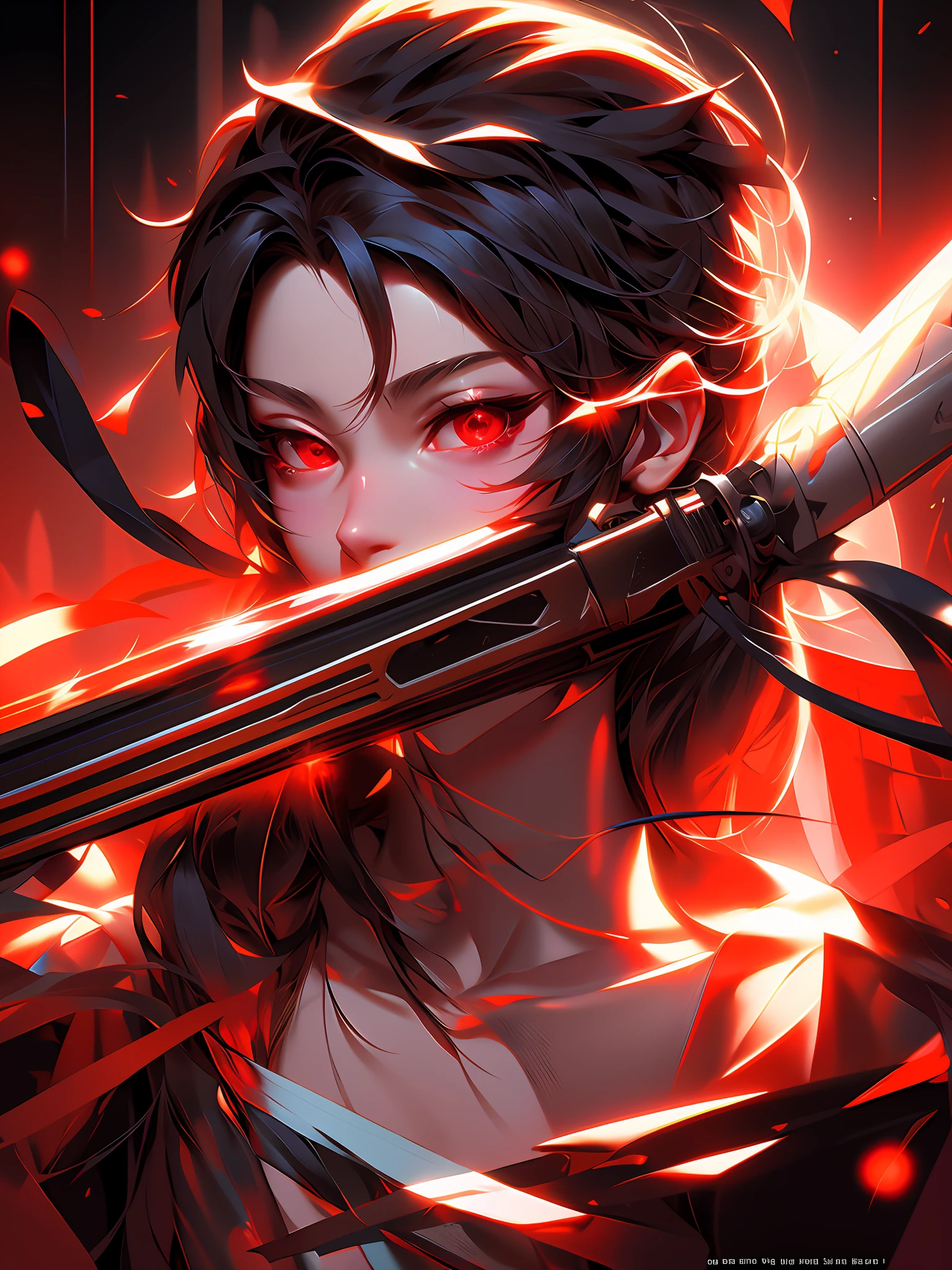 anime girl with a sword in her hand and a red light in the background, artwork in the style of guweiz, guweiz, by Shitao, unknown artstyle, g liulian art style, cyberpunk shading, digital cyberpunk anime art, painted in high resolution, guweiz on artstation pixiv, anime cyberpunk art, cyberpunk anime girl,masterpiece, best quality, (extremely detailed CG unity 8k wallpaper), (best quality), (best illustration), (best shadow), absurdres, realistic lighting, (Abyss), beautiful detailed glow