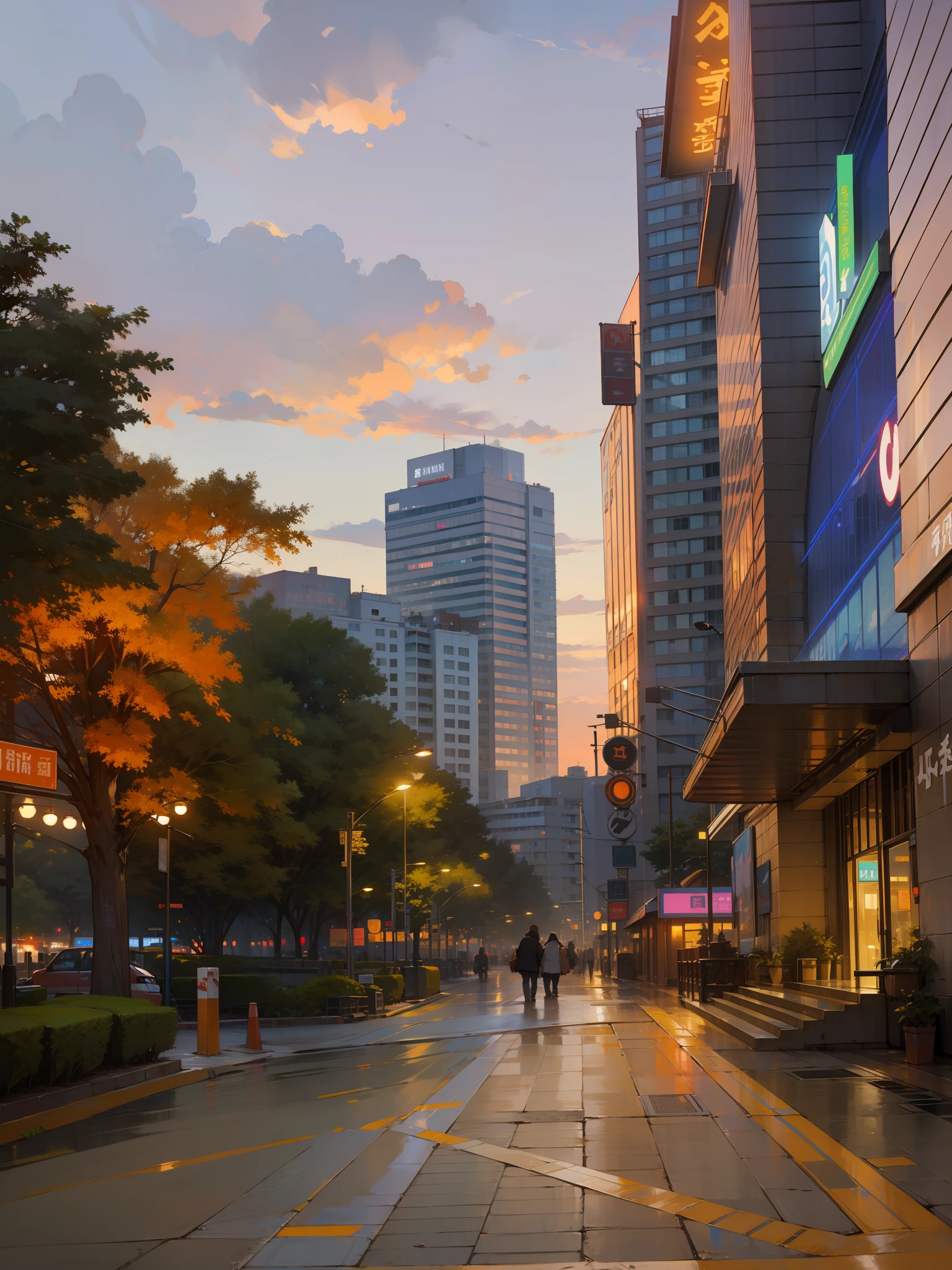 city scenery，Colorful，8K，Delicate，the setting sun