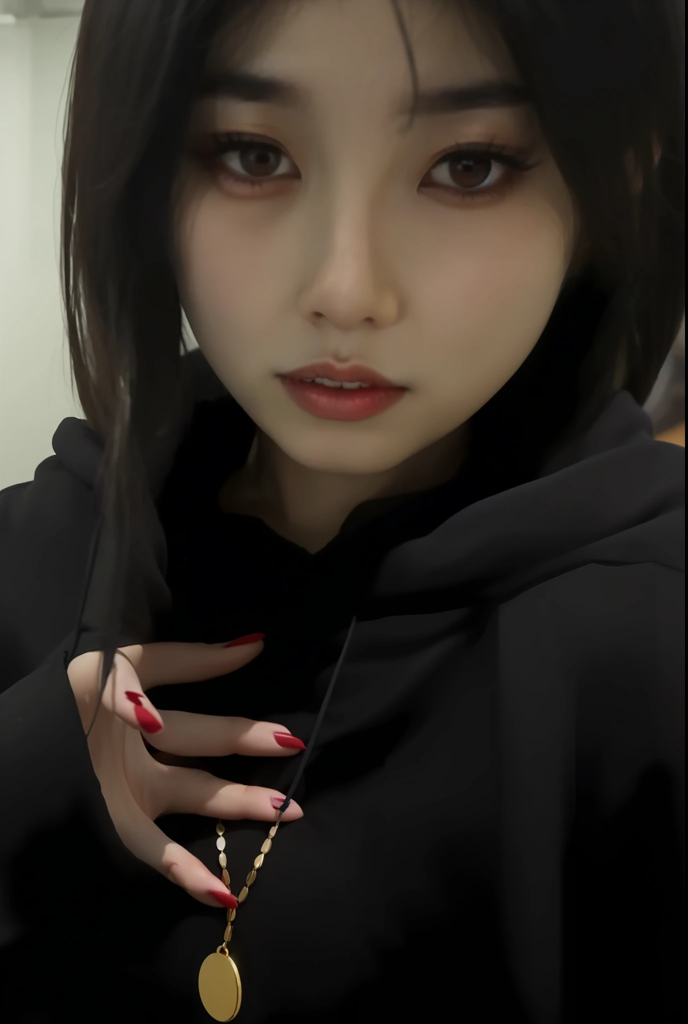 Allafard asian woman with black hoodie and necklace, Korean girl, cruel korean goth girl, ulzzangs, wan adorable korean face, jisoo from blackpink, Choi Hyun-hwa, jaeyeon nam, beautiful Korean women, jisoo of blackpink, cute korean actress, sun yunjoo, Korean woman, Ruan cute vtuber, She has a cute face