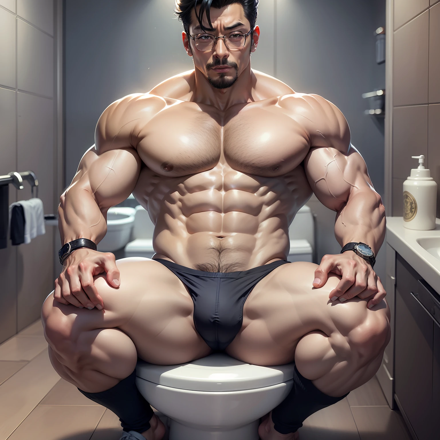 (tmasterpiece,top Quority,best qualtiy,Official Art 1.2),,Extremely detailed,Most detailed,Kogoro Mouri,Shirtless,Tong,Tong,Bulge,In the toilet,black sock,Muscle men,an look of enjoyment,Be red in the face