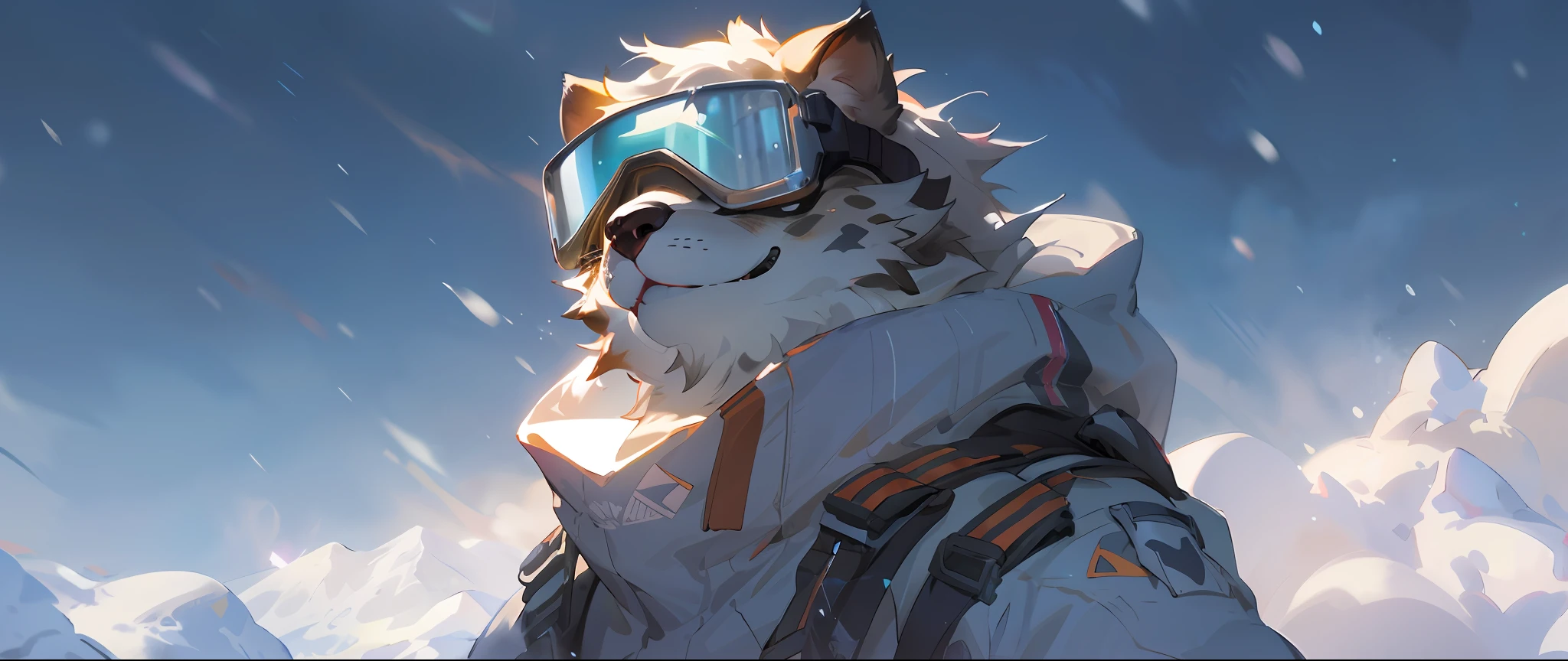 There is a cat wearing a helmet and goggles on the snowy mountains, POV furry art, Makoto Shinkai ( apex legends ), furry paw pov art, Arte conceitual de inverno, anthro paw pov art, furry character portrait, furry fantasy art, very very beautiful furry art, cushart kenz, overwatch fanart, Furry art, trending on artstation 4k