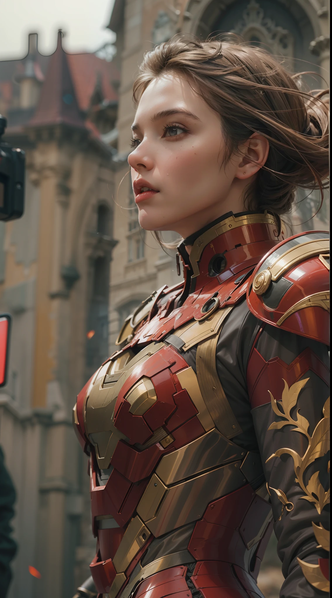 (1girl:1.3), solo,__body-parts__, official art, unity 8k wallpaper, ultra detailed, beautiful and aesthetic, beautiful, masterpiece, best quality, RAW, masterpiece, super fine photo,, best quality, super high Resolution, photorealistic, sunlight, full body portrait, stunningly beautiful,, dynamic pose, delicate face, vibrant eyes, (side view), she is wearing a medieval Iron Man armor, red and gold, Highly detailed abandoned Castle background, detailed face, detailed complex busy background, messy, gorgeous, milky, high detailed skin, realistic skin details, visible pores, sharp focus, volumetric fog, 8k uhd, dslr camera, High quality, film grain, fair skin, photorealism, lomography, view from below, translucent
