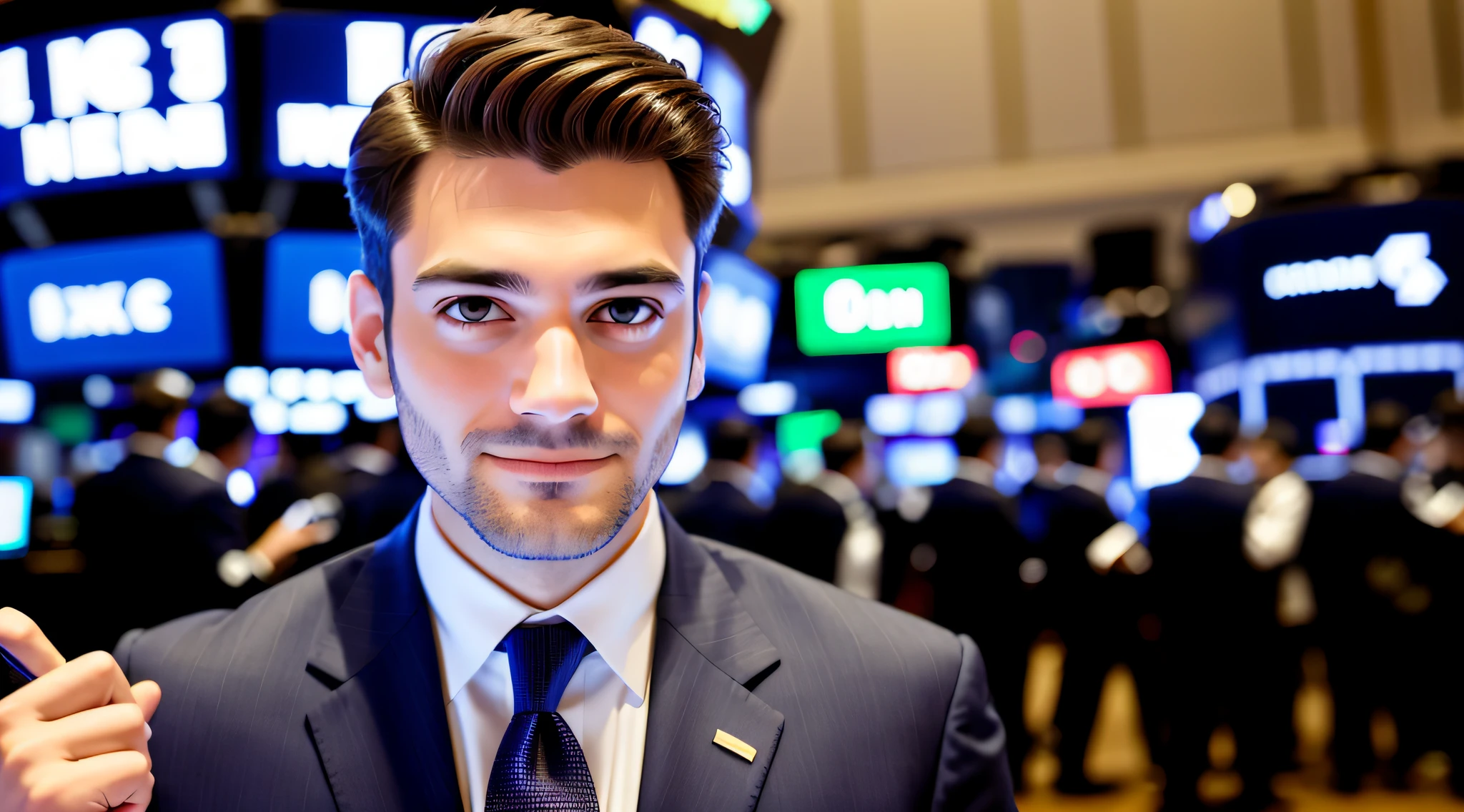 man in suit glad at stock exchange --auto