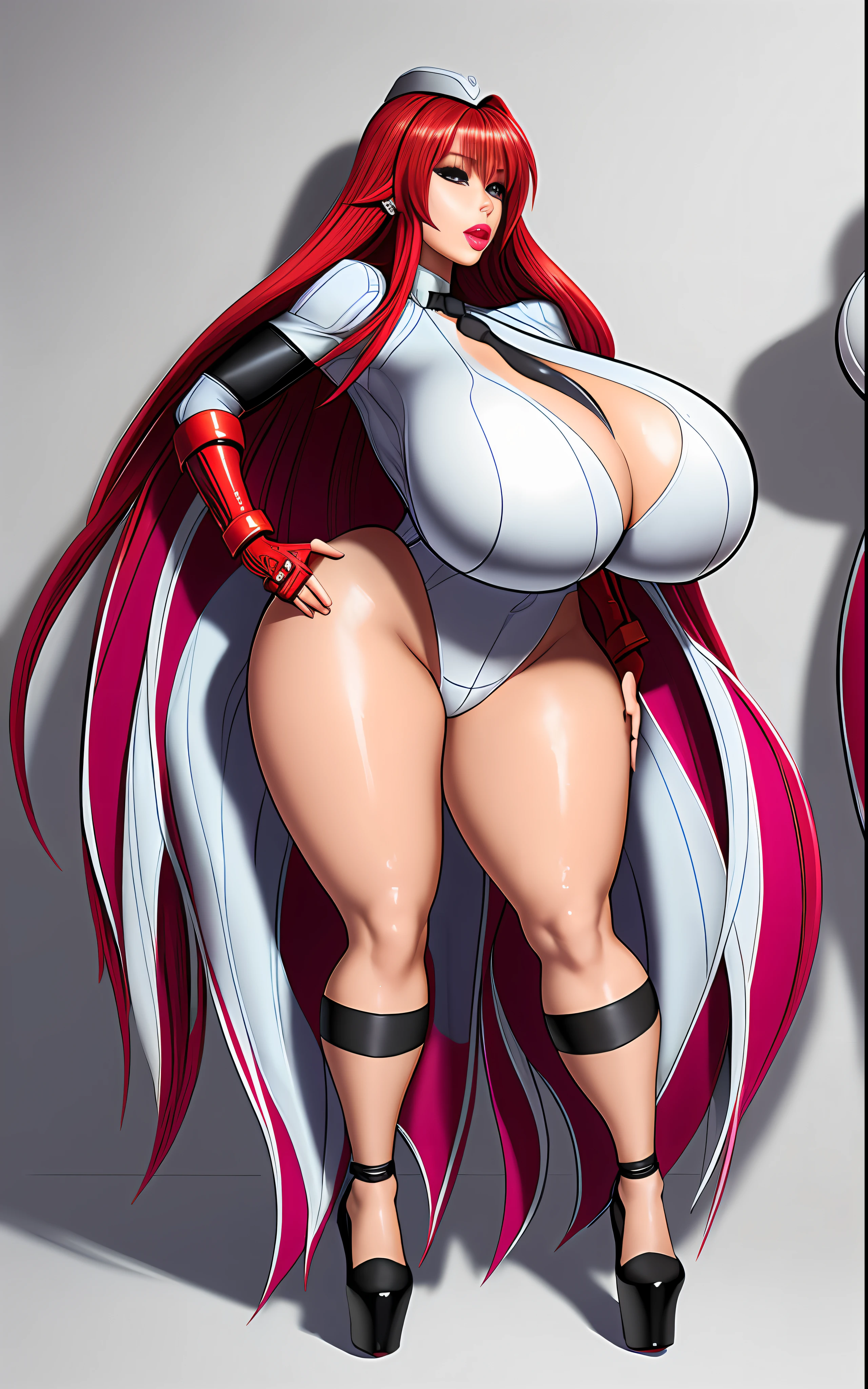 anime girl with big breast and big breasts posing for a picture, oppai proportions, oppai, small curvy , sfw version, rias gremory, biomechanical oppai, big breasts!, big breasts!!, !!highly detailed!!, highly_detailed!!, curvaceous. detailed, thicc, shalltear from overlord, rias gremory, huge tits, latex, black bodysuit, platform heels, empty eyes, detailed face, full body, in the style of high school DxD, wide hips, standing at attention, soldier, brainwashed, military cap, thicc, thick thighs, female soldier,8k, super detail, 4K, HD, highres, best quality, award winning, high quality, high details, super detail, textured skin, anatomically correct, accurate, masterpiece, retina, UHD, hyper detail, hyper detailed face, thicc, biomechanical oppai, oppai, thicc, oppai proportions, nsfw, platform heels, bimbo, (massive lips: 1.3) and (silicon lips:1.3), thick lips, dollsuit, highly detailed face, ((best quality)), ((masterpiece)), (detailed),nsfw, ultra high res, intricate, hyperdetailed, detailed body, (detailed face:1.1), (outlined iris),  (hidrocor lenses), (perfect eyes), 4k, beautiful,  :1.3, (massive lips: 1.4) and (silicon lips:1.4), (thick lips:1.5), [symmetrical:0.8], detailed body , (detailed face:1.1), (outlined iris),  (hidrocor lenses), (perfect eyes), 4k, beautiful, (masterpiece:1.2), (best quality:1.2), :1.3 , dollsuit