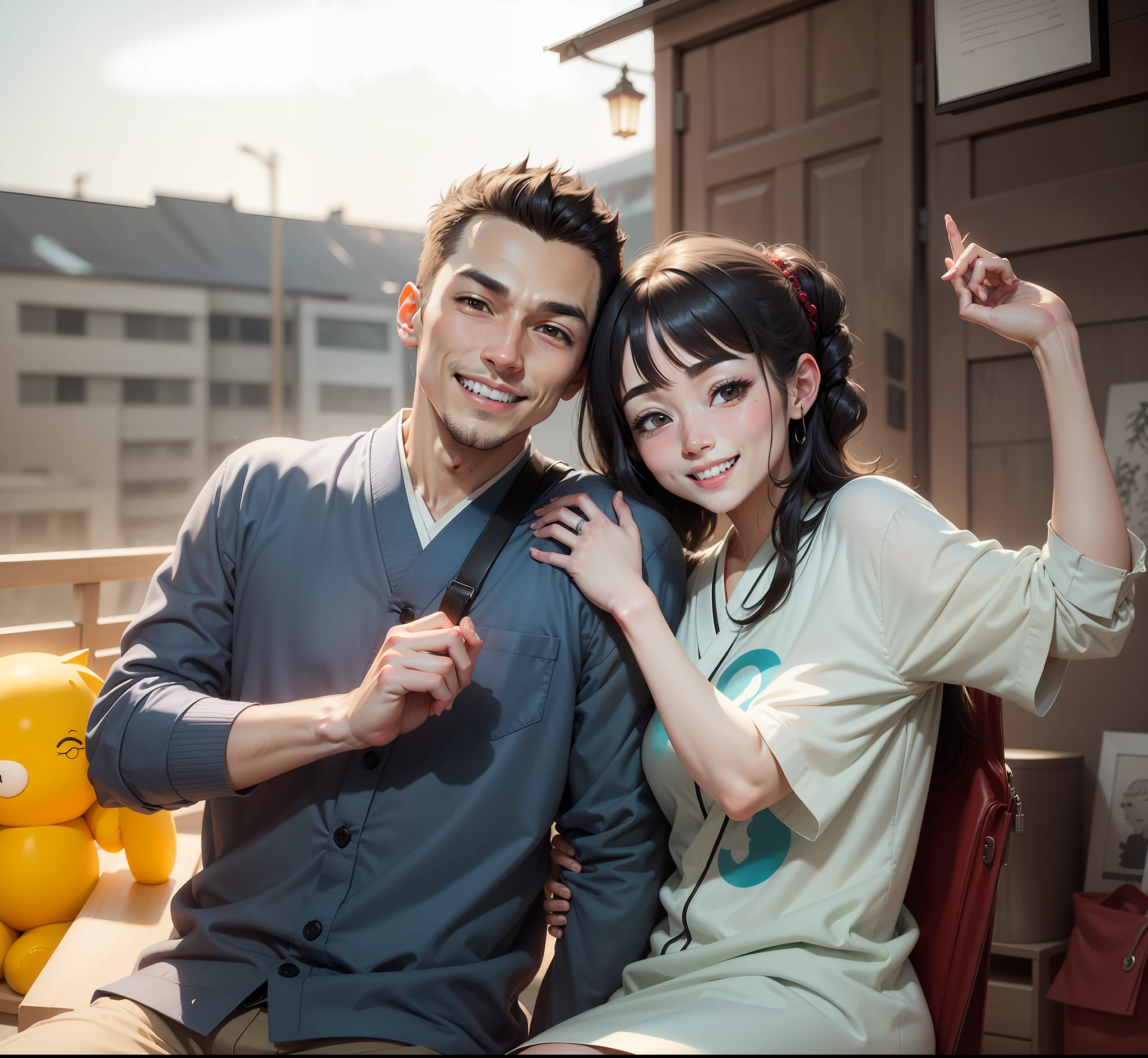 Couple avatar，adolable，Sketch style，japanese manga，grin face，Being able to feel love