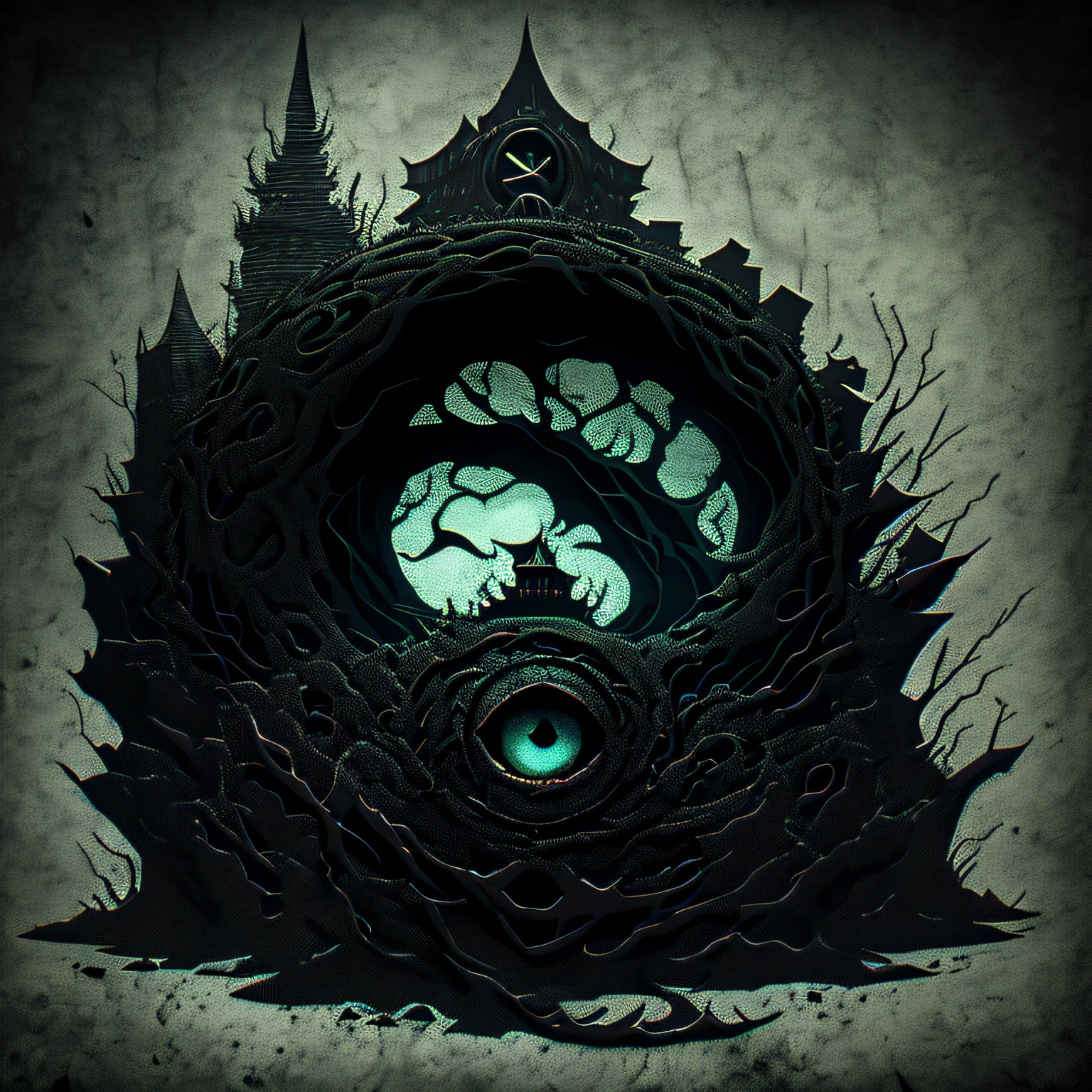 very minimalistic unique modern logo with letters of horror youtube channel with the style of HP Lovecraft, eye-catching, charming, use dark colors, isolated on brackgroung --v 4 --auto