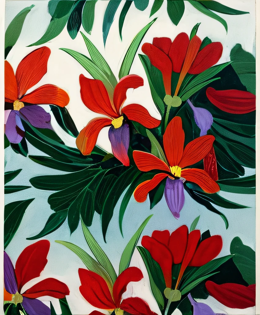painting of a flower with orange and purple petals on a white background, Directed by: Lisa Milroy, Directed by: Helen Dahm, pinturas detalhadas do guache, guache sobre papel, em guache pinturas detalhadas, Directed by: Jessie Alexandra , Directed by: Dulah Marie Evans, Karolina Cummings, inspirado em Lois Dodd, Miranda Meeks, guache sobre tela, orchids, Meg Kimura