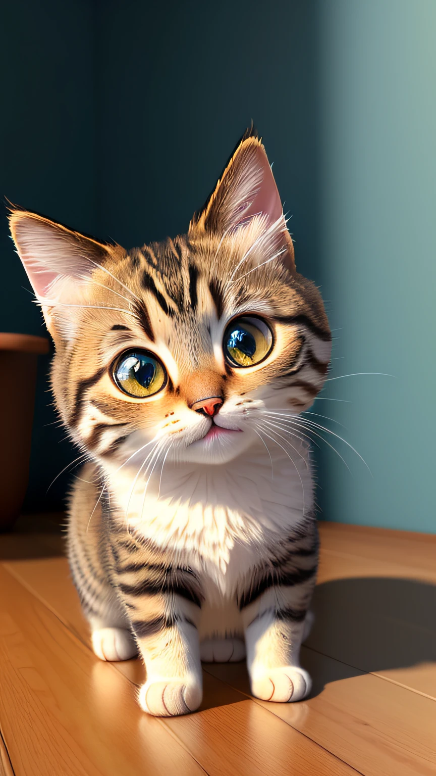 (best quality:1.33), (masterpiece:1.42), (realistic:1.24), (detailed:1.15), 
Cute  cat, big eyes, in the style of pixar, beautiful 3ds max render, volumetric lighting, global illumination, raytracing, detailed hyperrealism, manga,