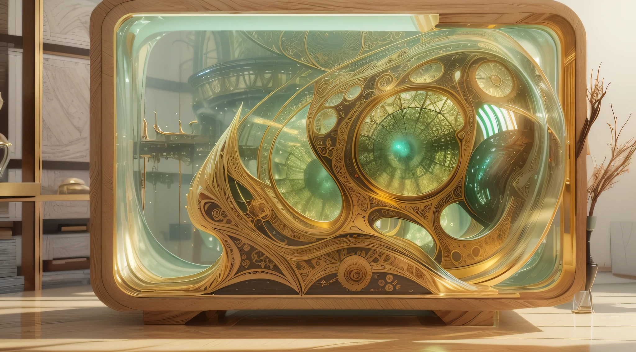 Amazing acrylic display of glass and fractal wood, bolha de ar, concept art illustration, Scifi, Futuristic, ray tracing, 16k, intrincado, foco nítido, hiper detalhado
Preparando