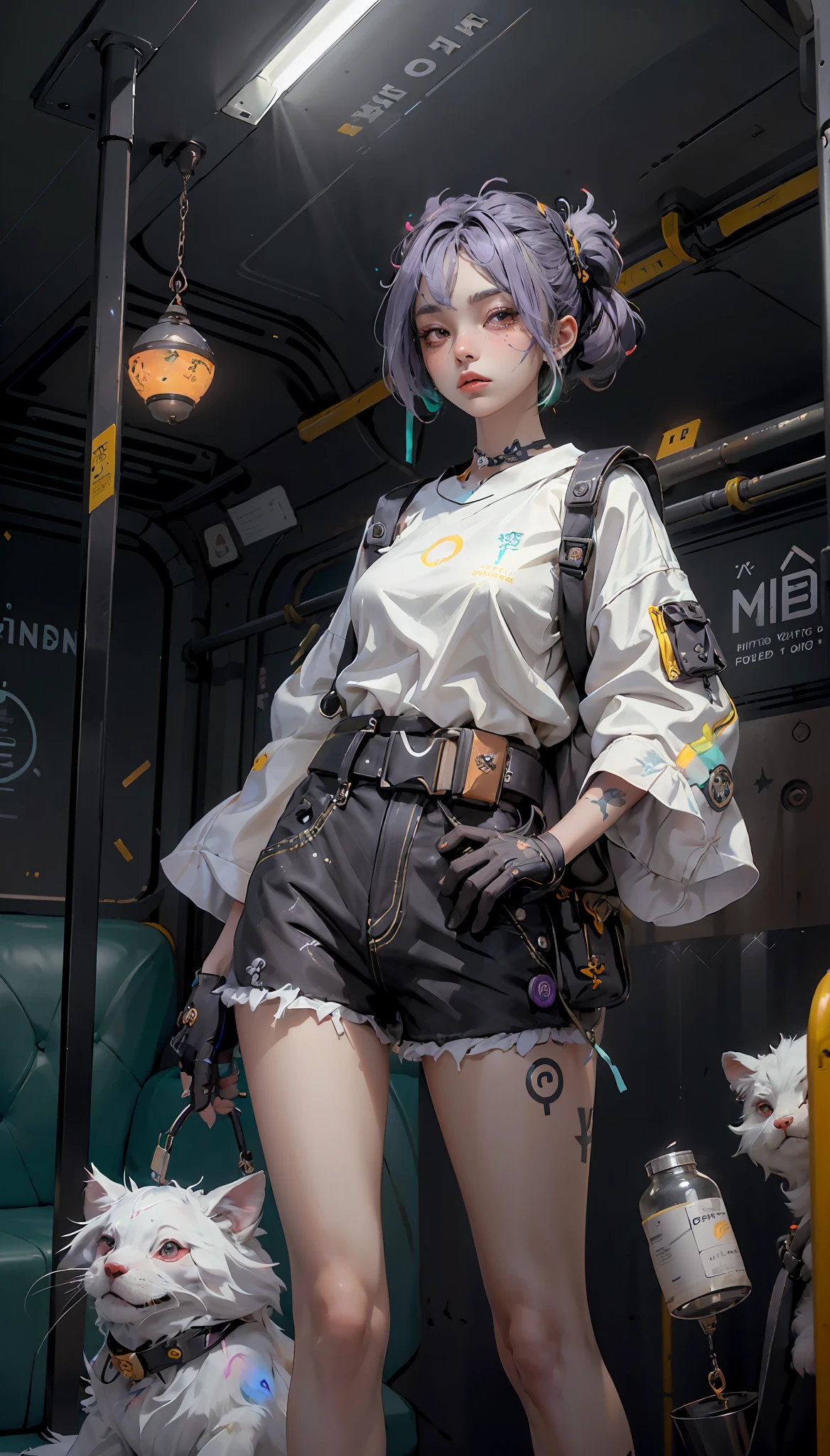 A close up of a woman in a short skirt and a white shirt - SeaArt AI
