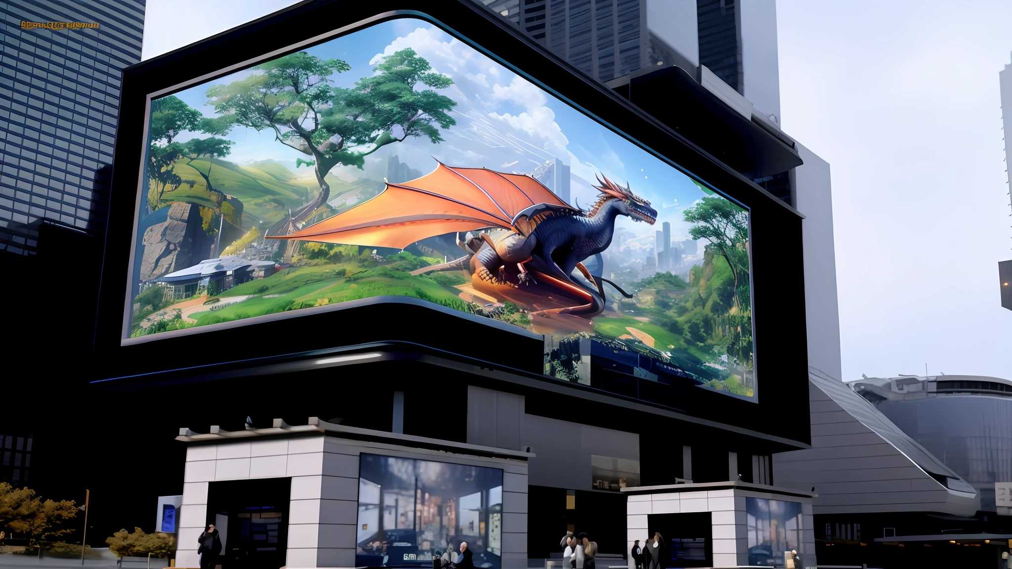 the night，with the sky full of stars,lamplight,Future feeling,Very nice city,Bustling metropolis,城市,In the city there is a huge billboard，There is a dragon on it, hyper photorealism. fantasy 4k, giant led screens, hyperreal highly detailed 8 k, digital billboard in the middle, 3 d virtual landscape painting, Detailed digital 3D art, large commercial led screens, giant video screens, Surreal fantasy, hyper realisitc, 8k ultra-realistic