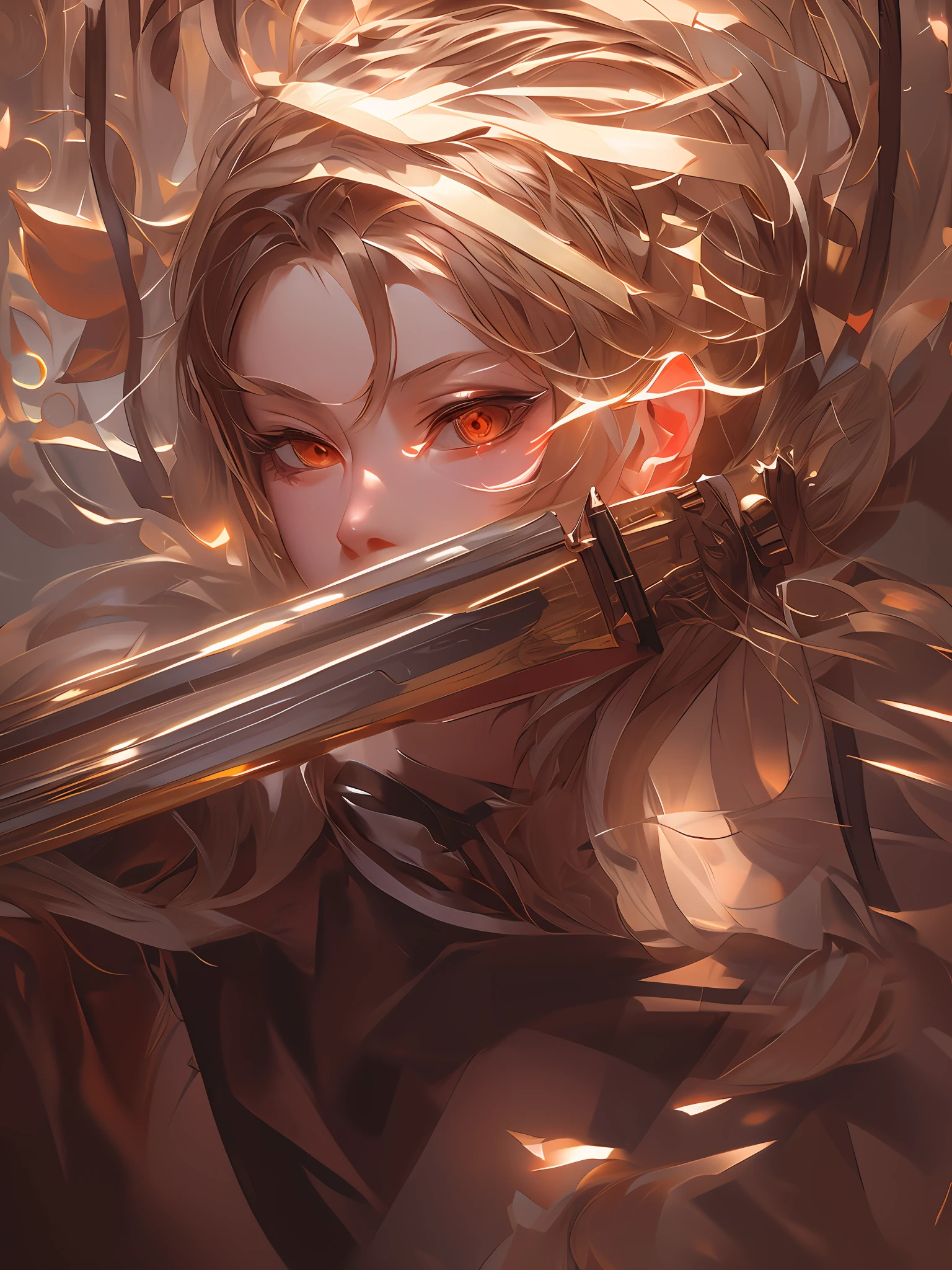 anime girl with a sword in her hand and blood on her eyes, by Yang J, artwork in the style of guweiz, rossdraws sakimimichan, artgerm and atey ghailan, by Shitao, guweiz on artstation pixiv, persona 5 art style wlop, guweiz, inspired by Yanjun Cheng,masterpiece, best quality, (extremely detailed CG unity 8k wallpaper), (best quality), (best illustration), (best shadow), absurdres, realistic lighting, (Abyss), beautiful detailed glow