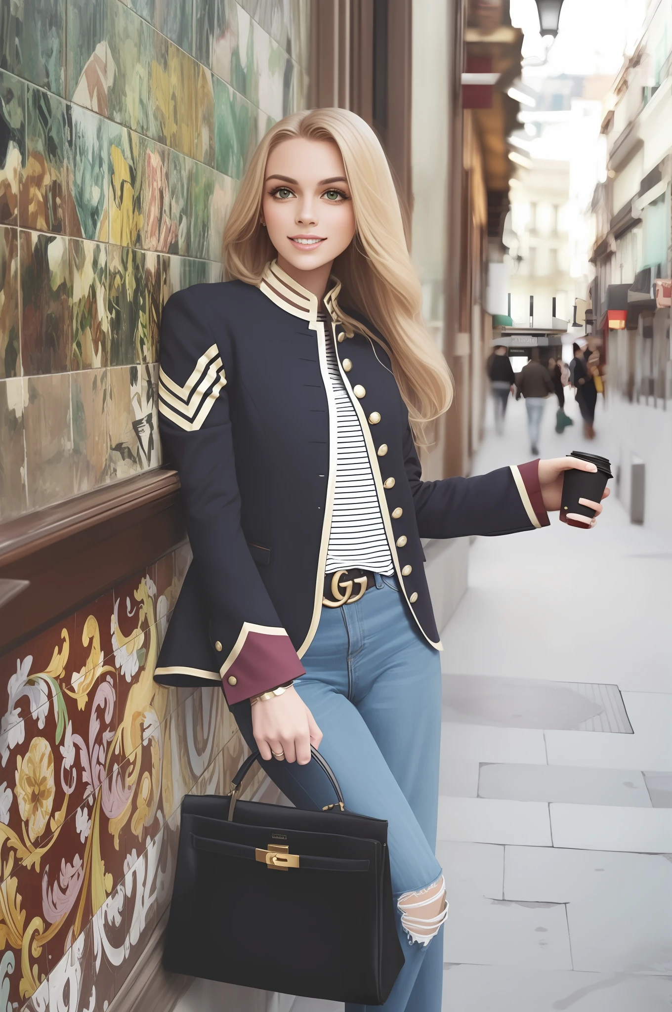 Segurando um copo do Starbucks com a mao