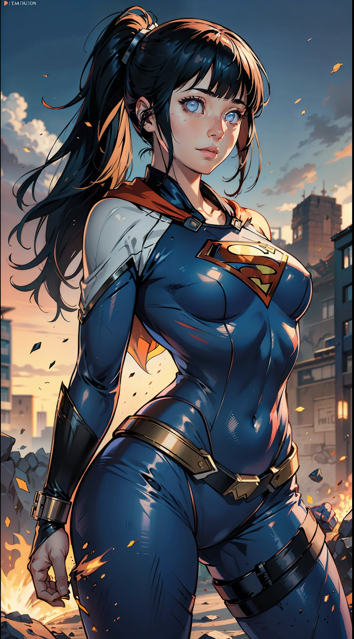 hinata hyuga, como Supergirl, heroine, corpo extremamente Sexy, bunda grande, cabelo comprido, pernas grossas, voando, ((Melhor qualidade da Supergirl)), ((obra-prima)), (detalhado: 1.4), ..3d, uma imagem de uma linda mulher loira de olhos azuis cyberpunk,HDR (high dynamic range),ray tracing,NVIDIA RTX,Super-Resolution,irreal 5,Subsurface dispersão, Textura PBR, Post-processing, anisotropic filtering, profundidade de campo, Maximum clarity and sharpness, texturas multicamadas, Albedo e mapas Speculares, surface shading, Accurate simulation of light-material interaction, perfectly proportions, octan render, Two-tone lighting,Abertura ampla,ISO baixo,White balance,thirds rule,8K BRUTO, wearing superman's S symbol on his chest.