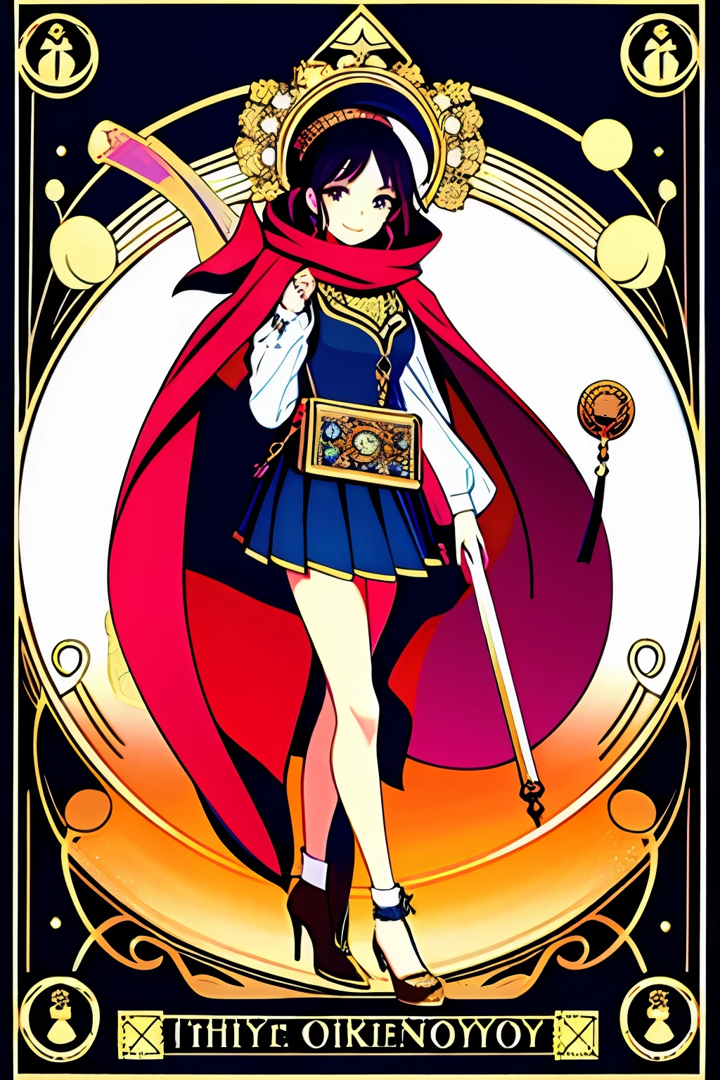 Tarot card soothsayer，Kizi，Cute looking，Face with a scarf，Wear a white pleated skirt，wearing high heels