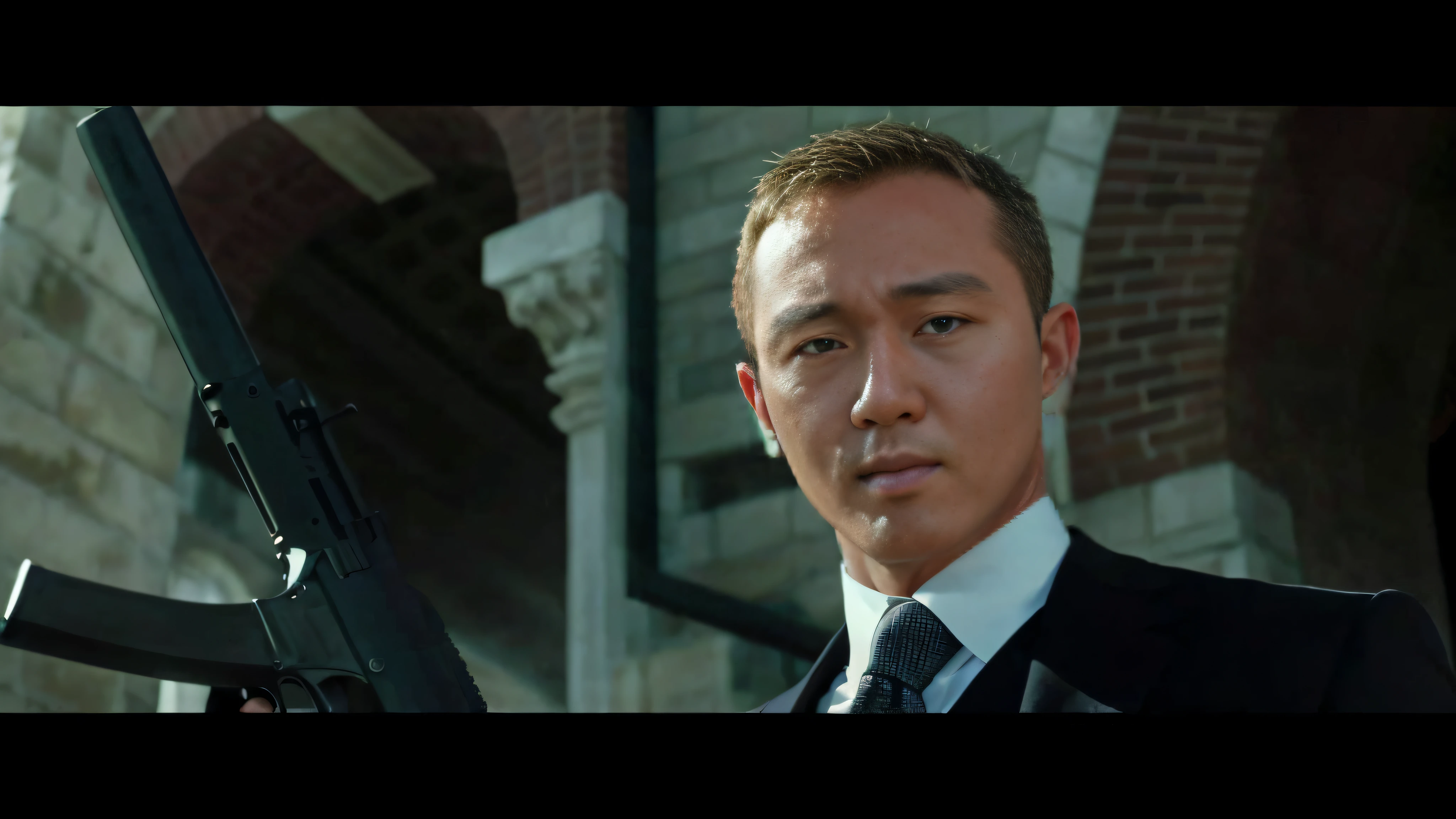 arafed image of a man in a suit holding a gun, James Bond's film stills, daniel craig, Still photo of James Bond, heavy rain poured, Vesper Lynd from Casino Royale, James bond, movie screencap, movie screen shot, Movie Masterpiece, movie action still frame, screenshots from movies, YouTube video screenshots, idris elba as james bond, action movie scene