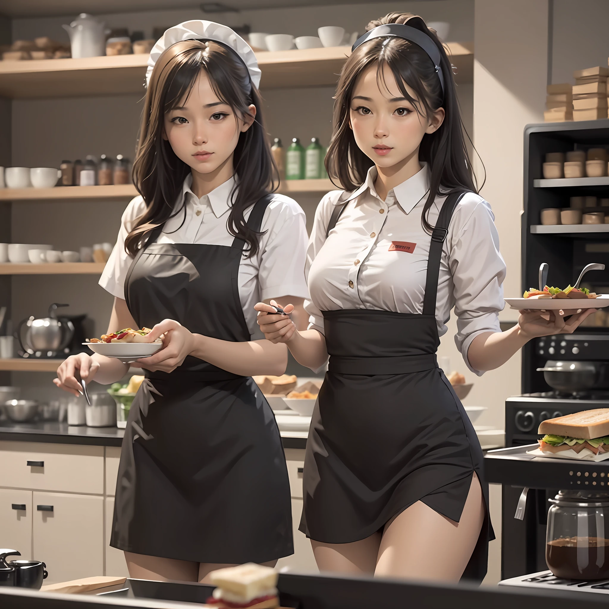 Waitress serving sandwich and coffee