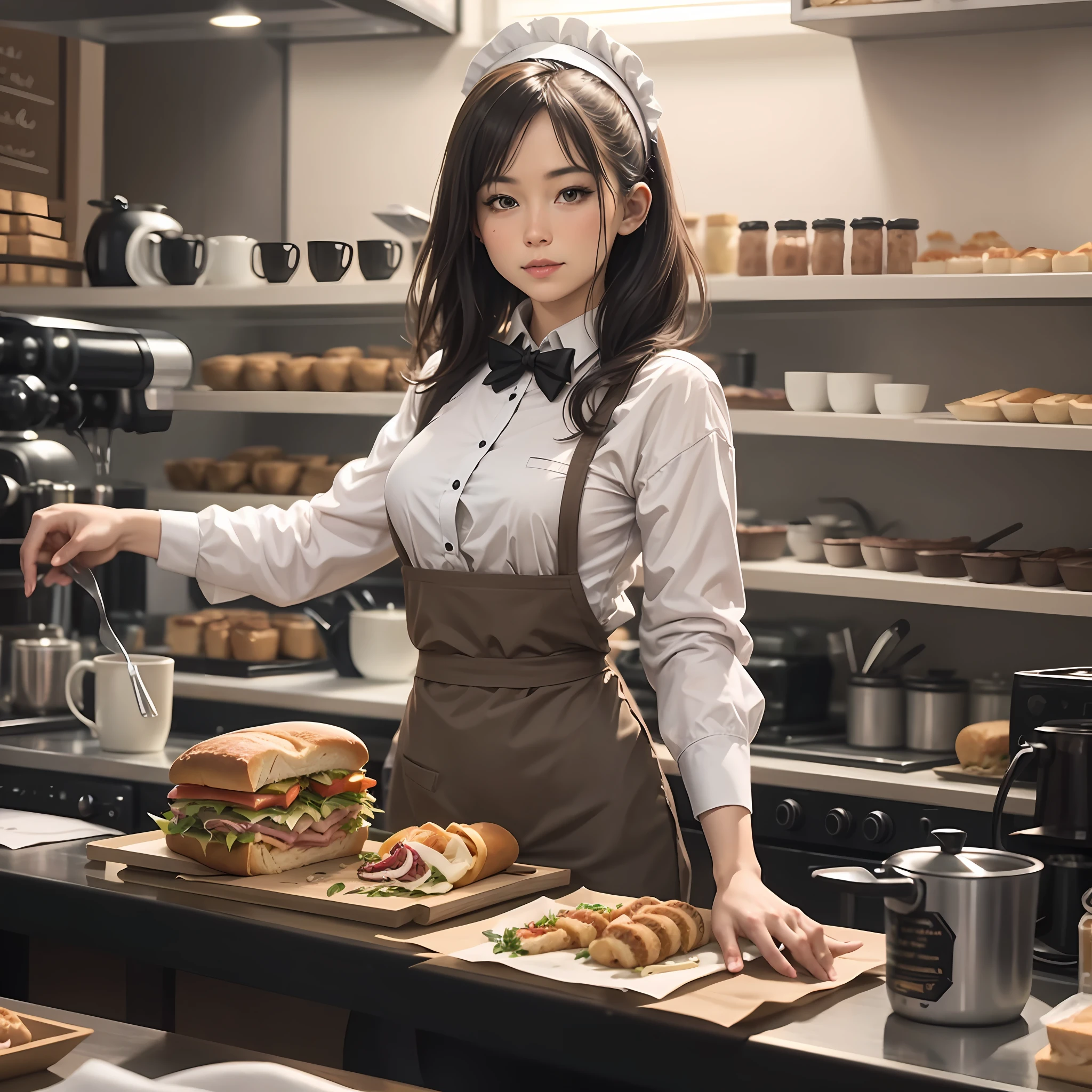Waitress serving sandwich and coffee