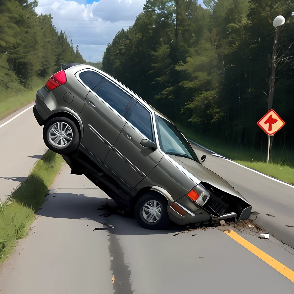 The SUV is overturned on a mushroom