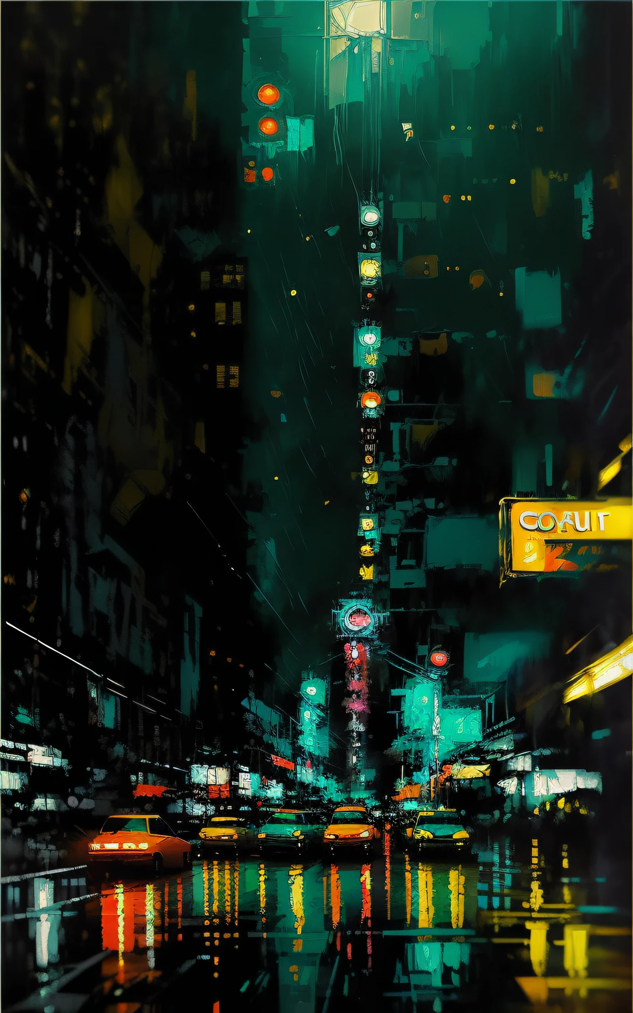 (oil painting)+ portrait of a (1980s anime style)+++ ominous (gogurt futurism)+++ secret police agent in the dark rain, epic composition, wet, (futuristic nacreous gogurt decoist futurism city)+, moody lighting