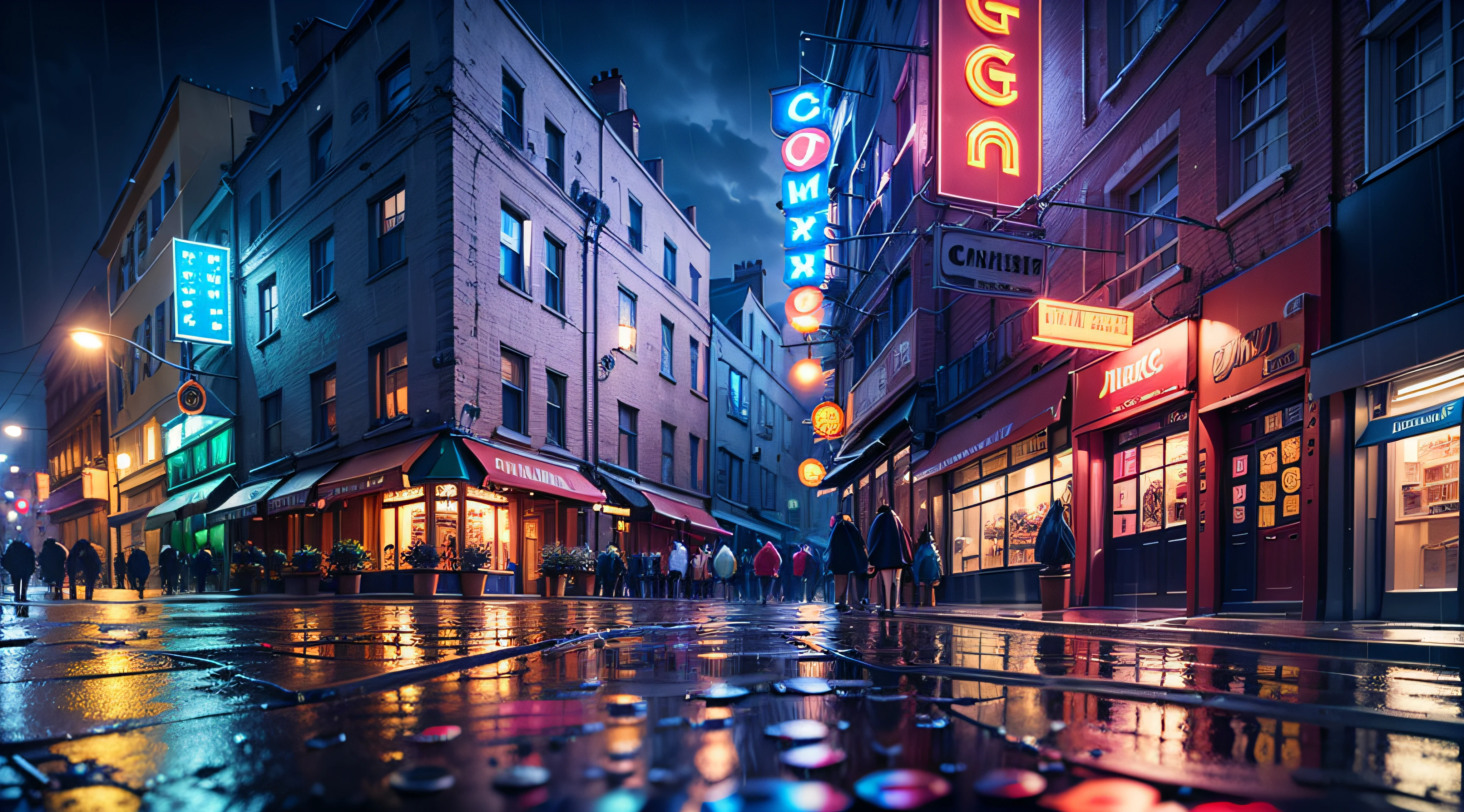 (extremely detailed CG unity 8k wallpaper,masterpiece, best quality, ultra-detailed),(best illumination, best shadow, an extremely delicate and beautiful),floating,

[(1logo), dynamic angle, film camera, (emotions and expressions:1.3),colorful lights,(colors),(theater-like), film reel, popcorn,(studio),short shot,](0.8),

[:(cinema-theater with outdoor seats,city night),Volumetric light,neon lights, cozy atmosphere,(drizzle rain:1.2), wet ground, street lamps, cobbled streets, puddles, dramatic illumination):0.3]