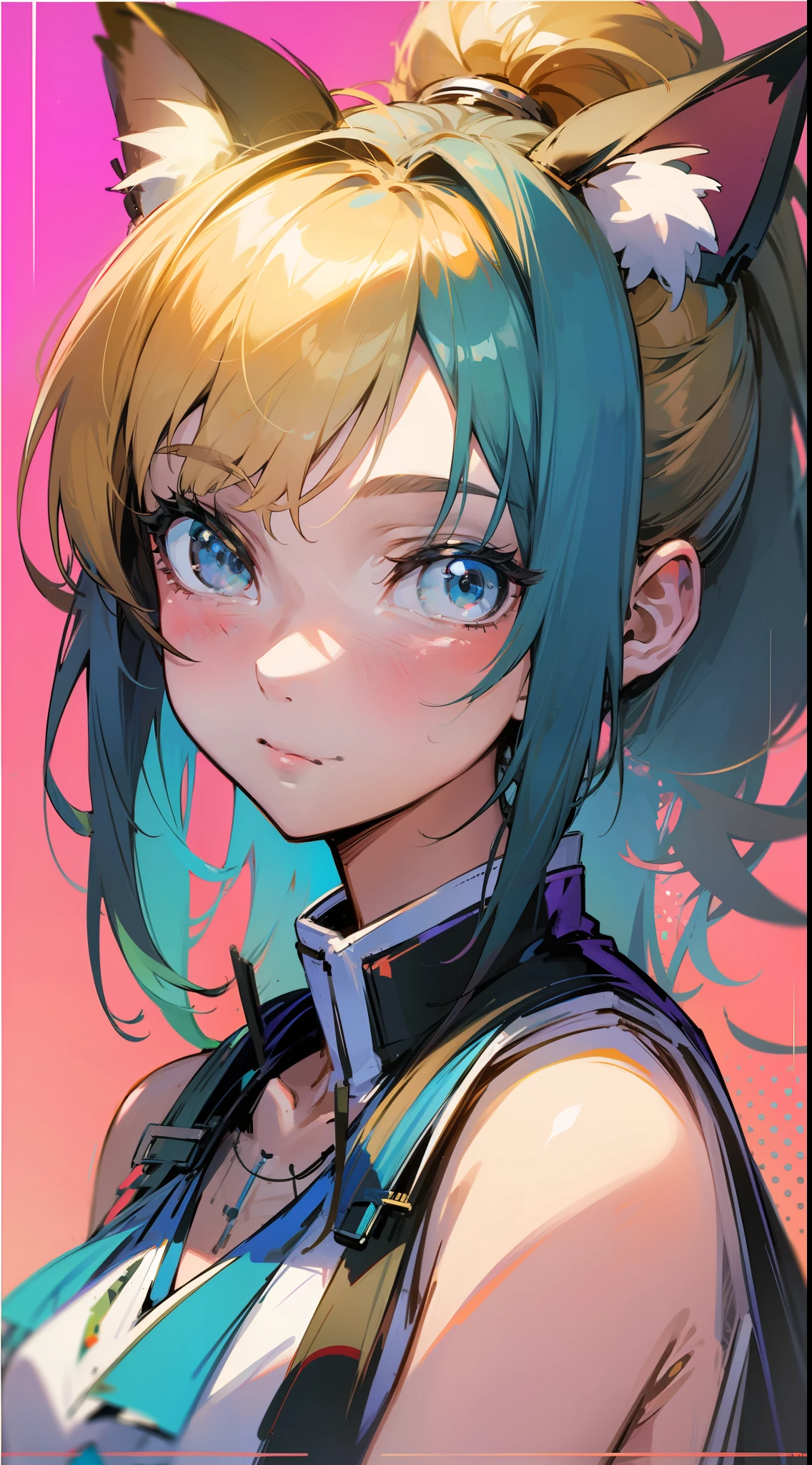 golden hair，High ponytail