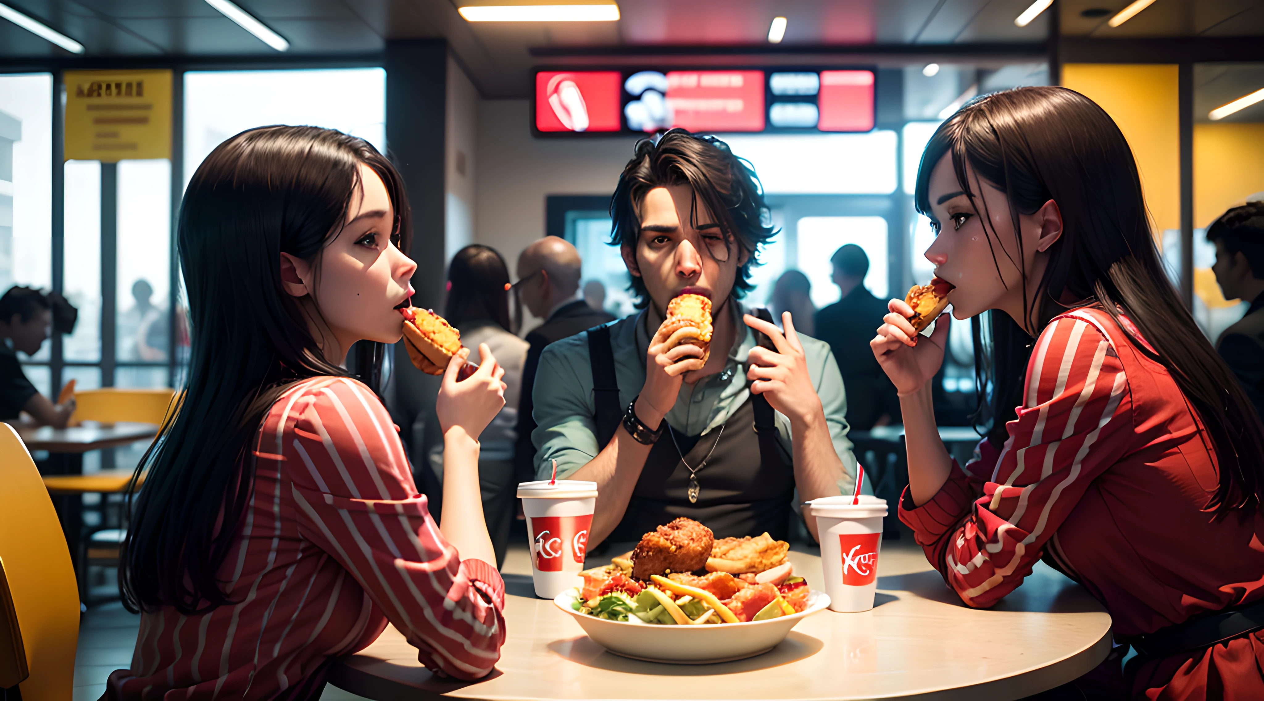 A group of people sitting in a KFC eating human flesh --auto