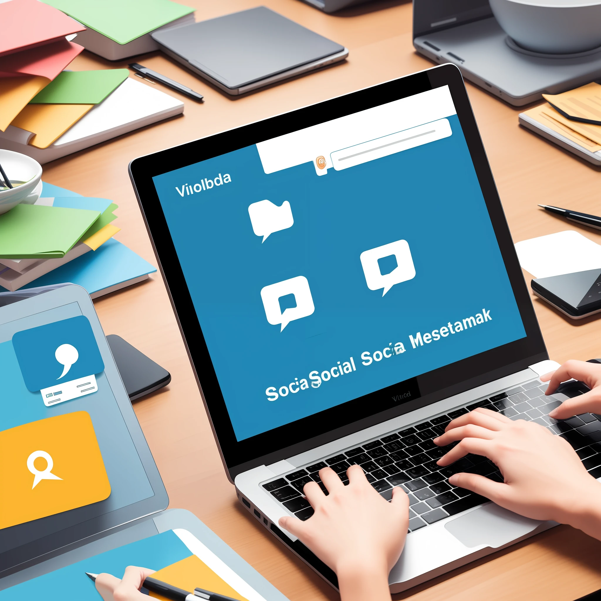 Produce a visual representation of a virtual assistant managing lead generation across various social media platforms.