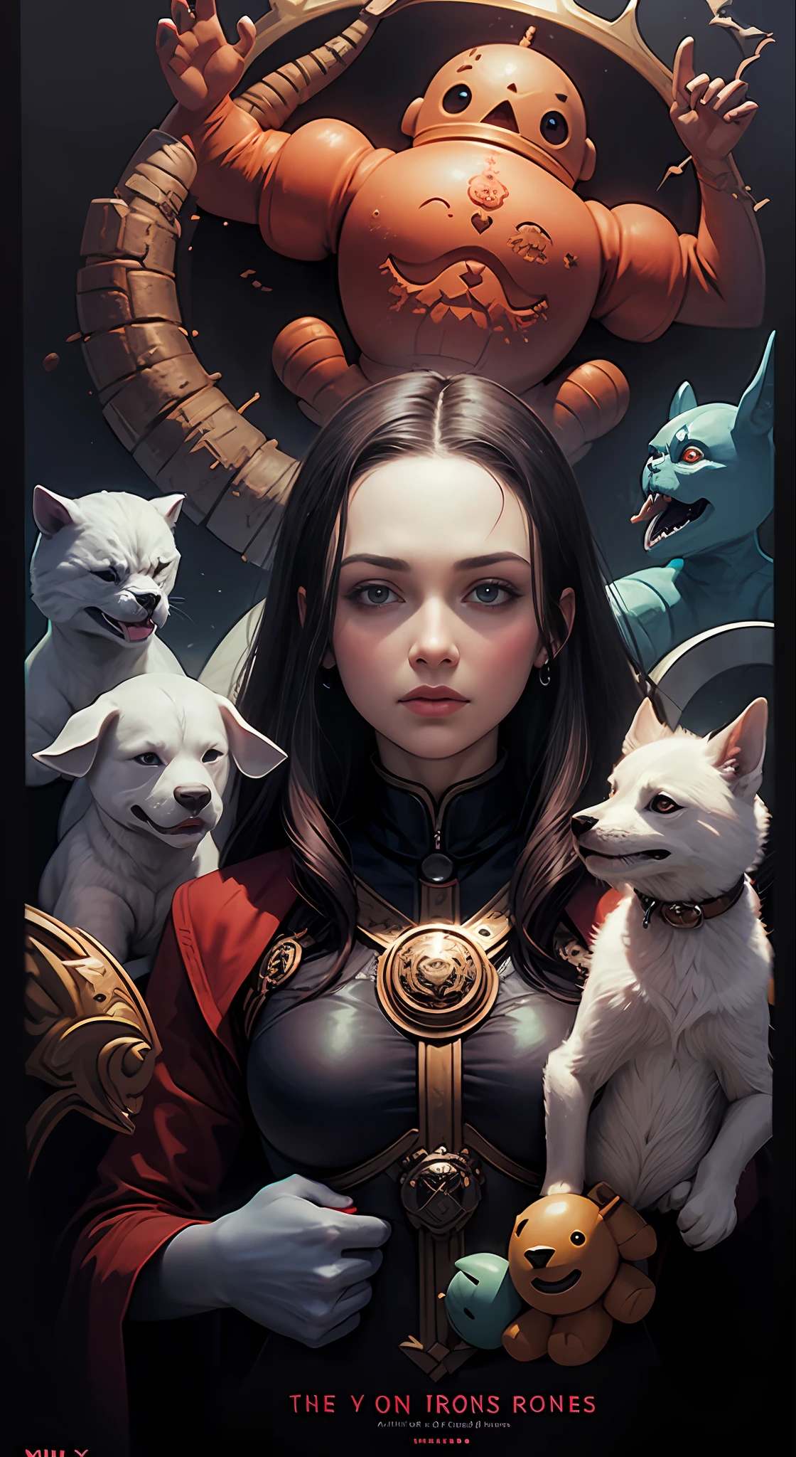 Portrait of the Temperance Priestess Accompanied by Her Guardian Hounds By Milton Glaser & kaws, Juego de Tronos, Dungeon synthesizer aesthetics --auto