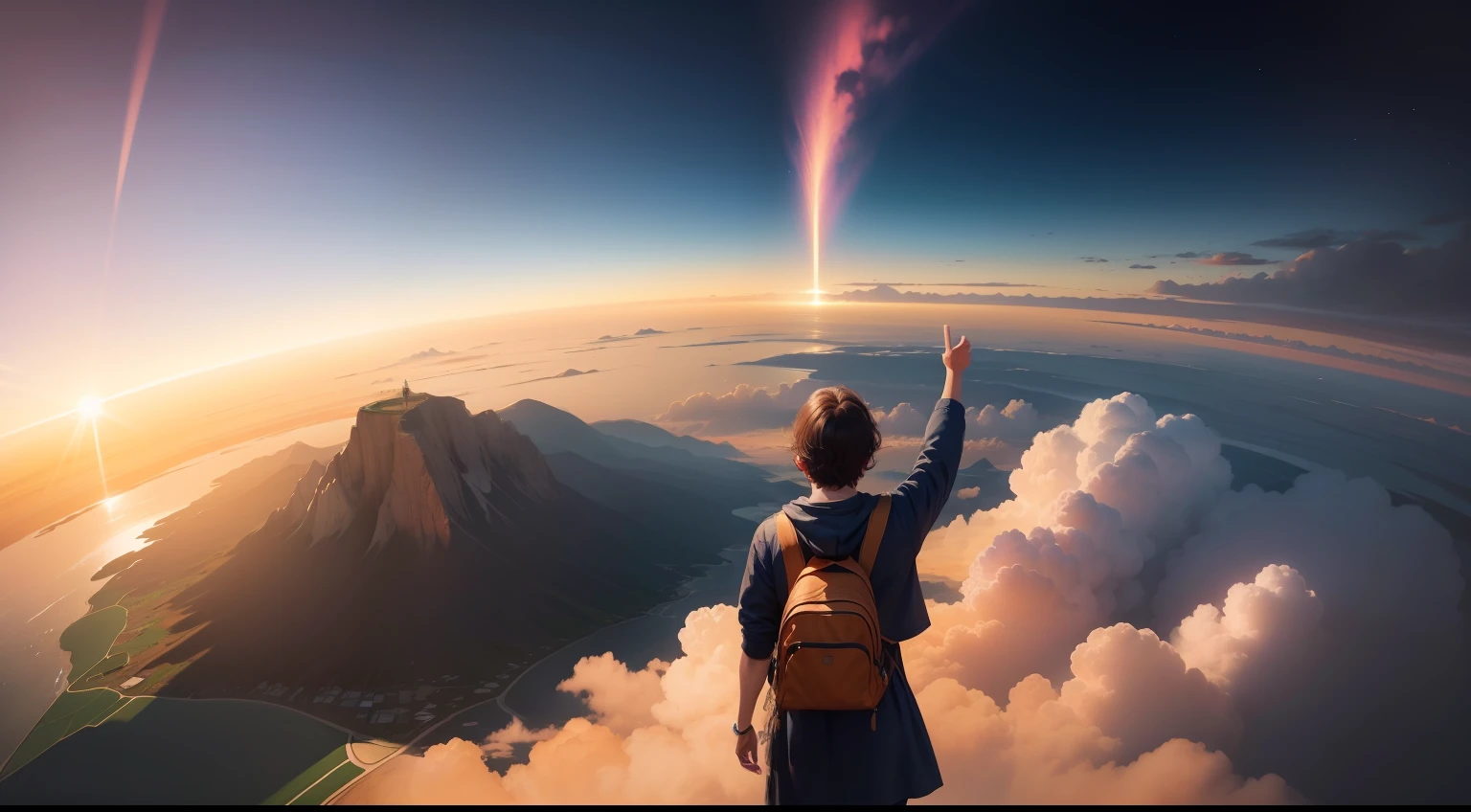 The image shows an inspiring backdrop of a magnificent sunset, Painting the sky with soft shades of orange, rosa e roxo. The horizon is dotted with clouds that seem to embrace the sunlight, creating an environment of serenity and hope.
No centro da imagem, We see a silhouette of a person standing, with arms outstretched to the sky. Essa pessoa representa o espectador, o leitor, the one who is about to embark on his own journey of overcoming and succeeding. The silhouette has no defined characteristics, permitindo que qualquer pessoa possa se identificar com ela, regardless of its appearance or origin.
Ao redor da silhueta, there are symbols that represent different dreams and goals. There may be an airplane to represent travel, um pincel e paleta de cores para a criatividade, A Diploma for Academic Success, uma mala para a aventura, uma planta florescendo para simbolizar crescimento pessoal, among other elements that represent the viewer's aspirations.
Getting out of the heart of the silhouette, A golden spiral extends towards the sky, simbolizando a energia do pensamento motivacional que surge de dentro. This spiral represents the strength that comes from believing in yourself and the power of positive thinking, guiding the individual towards their dreams.
Uma frase em letras elegantes e otimistas aparece na parte superior da imagem: "Desvende o poder do pensamento motivacional!". Na parte inferior, Another encouraging phrase is written in more prominent letters: "The world is waiting for you. Se Lucas conseguiu, you can also!"
This image conveys a sense of encouragement and hope, encouraging the viewer to believe in themselves and believe that it is possible to achieve their goals. It inspires the pursuit of dreams and the motivation to face the challenges that arise along the journey. The tranquil sunset scene represents the end of a stage and the beginning of something new and promising. The final message is clear: o poder do pensamento motivac --auto