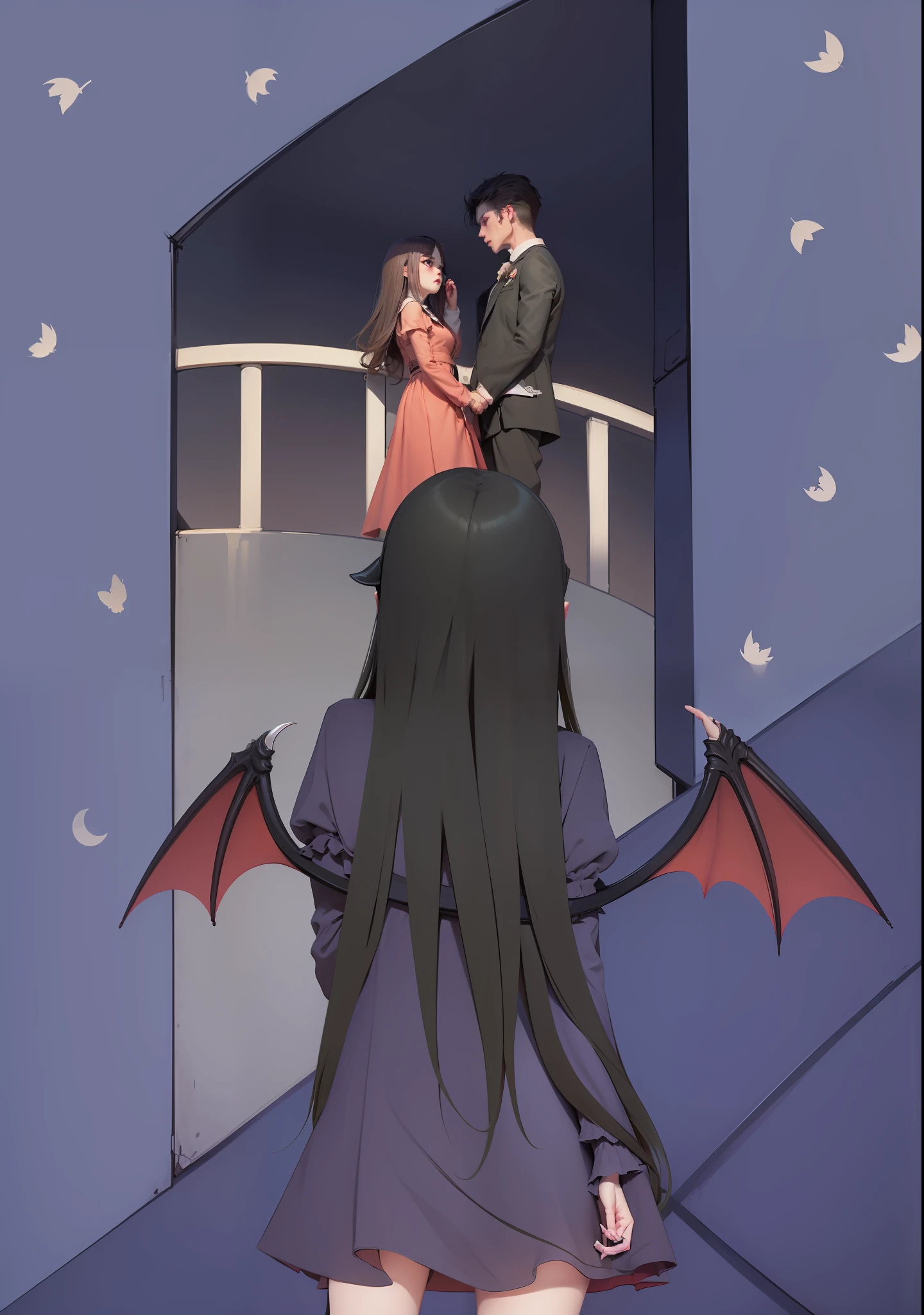The vampire girl looked at a couple