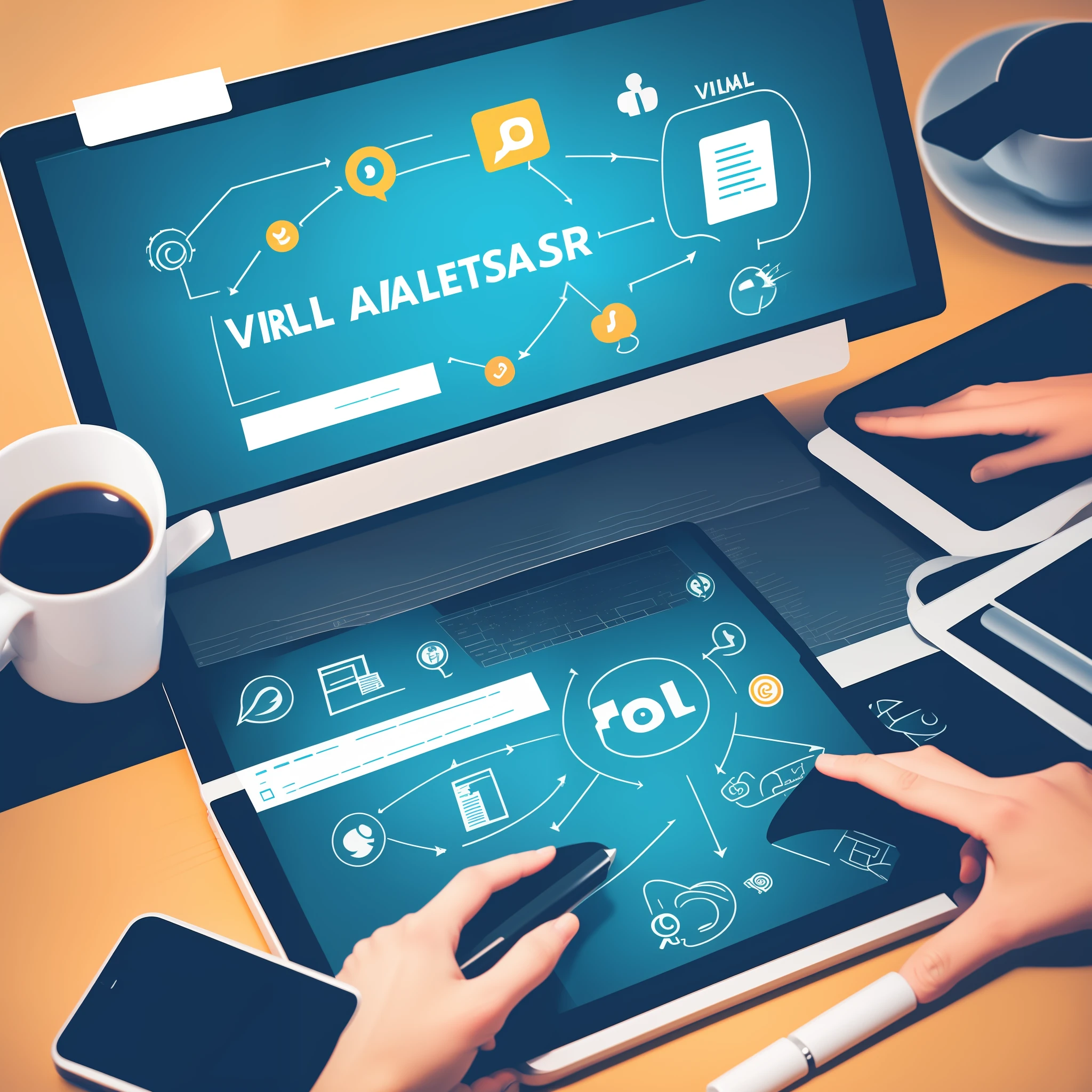 Design an image highlighting how a virtual assistant enhances lead generation by leveraging social media platforms