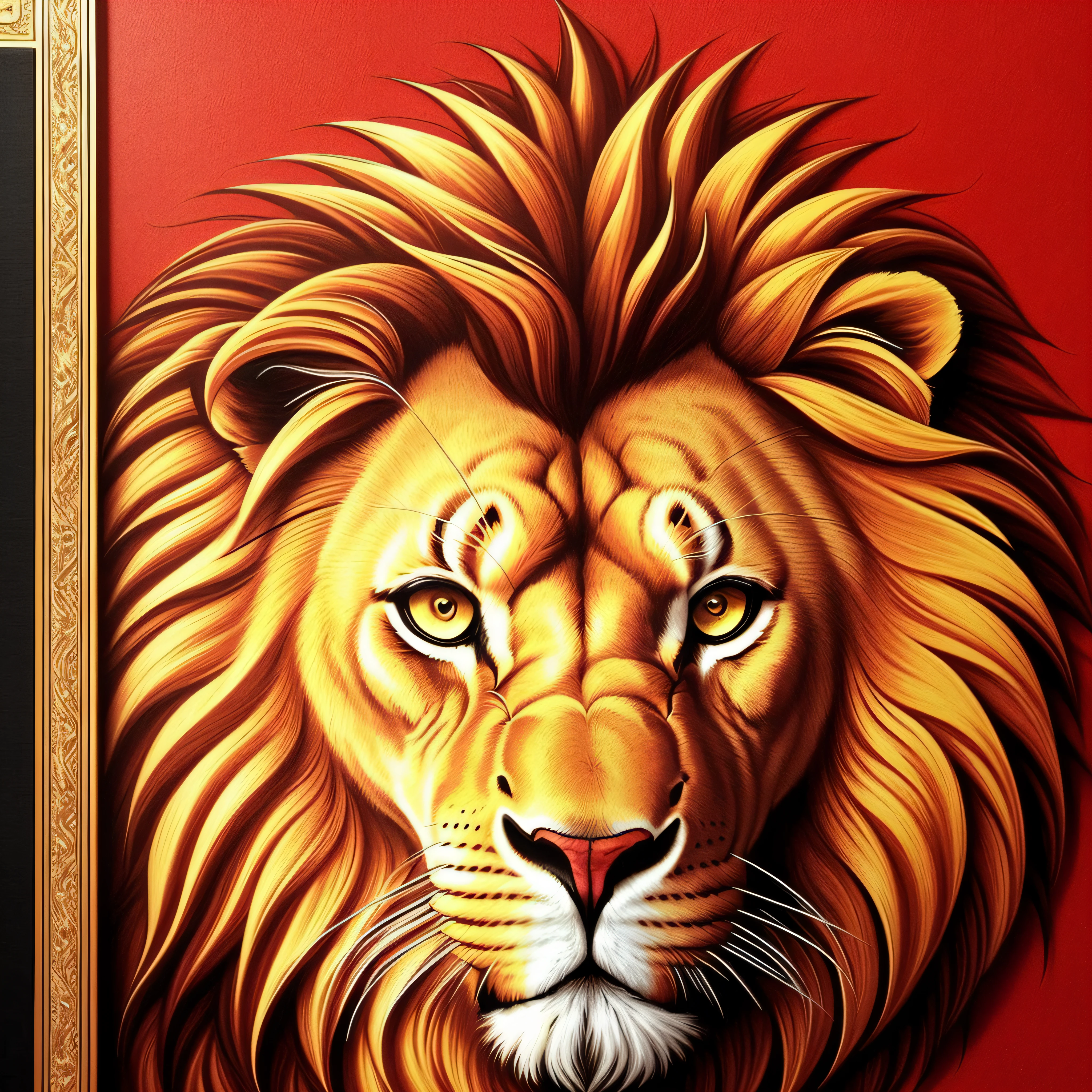 (obra-prima), (melhor qualidade), (ultra detalhado),Holy Bible Cover, with lion's face, cores vermelhas --auto