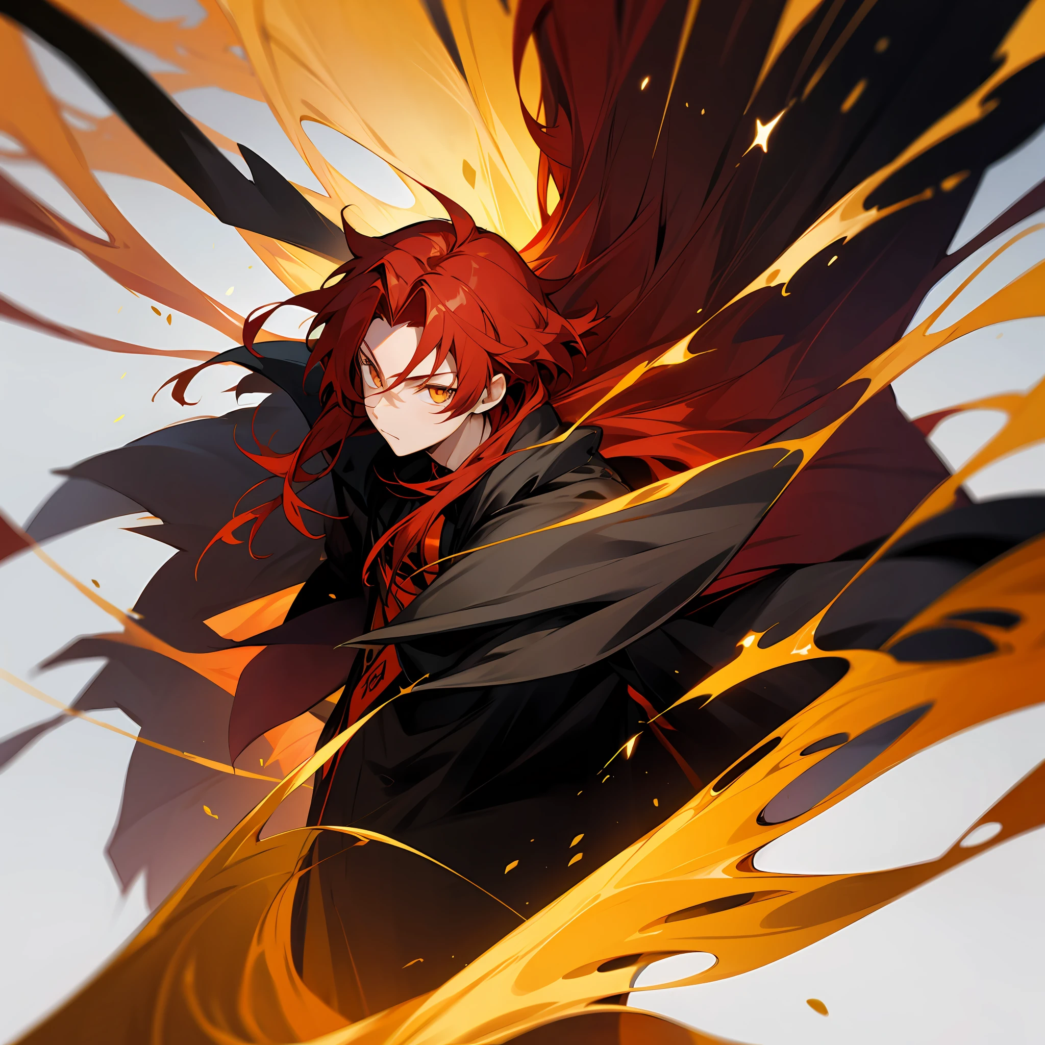 anime boy, black coat, golden eyes, red hair --auto
