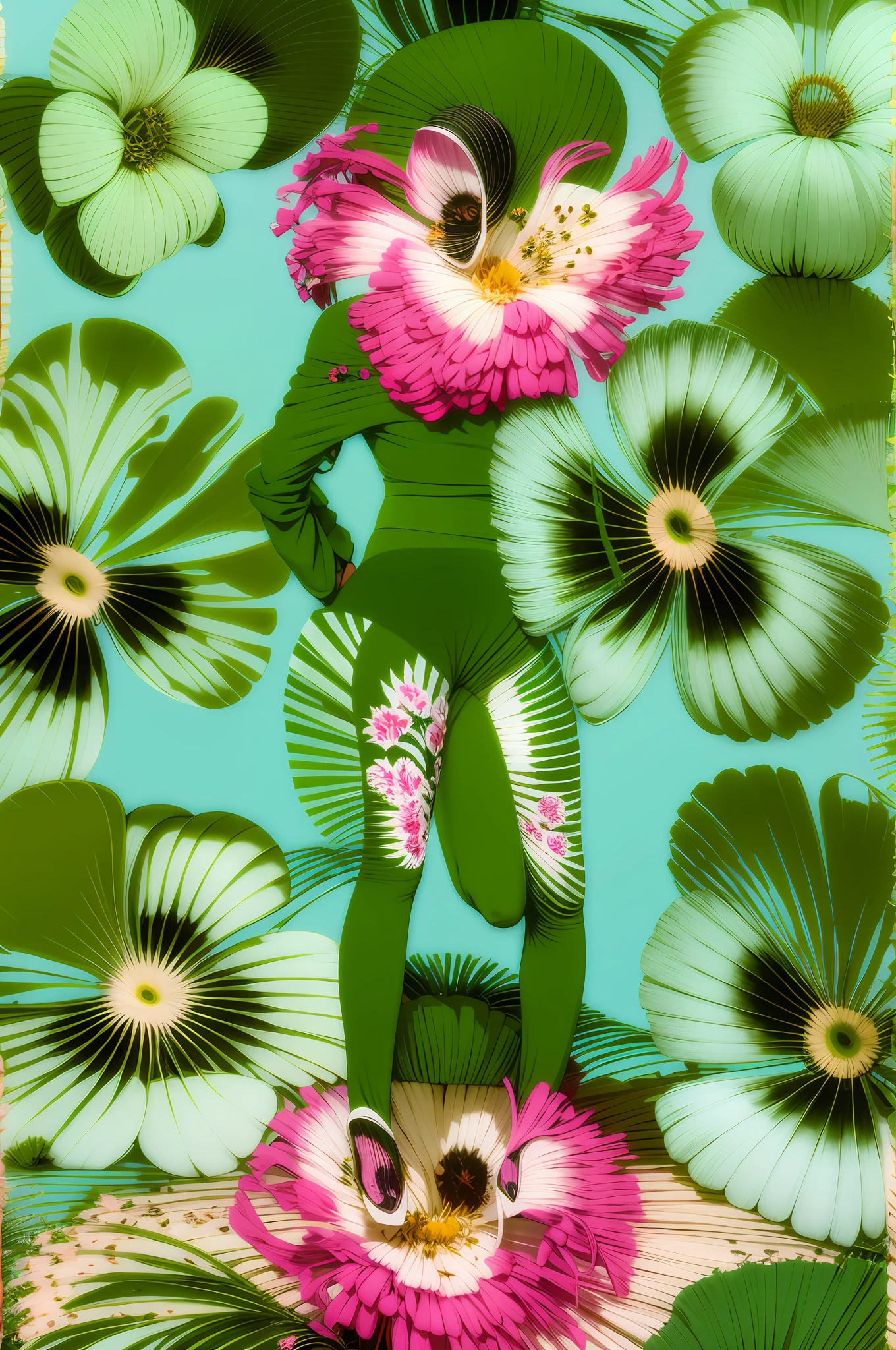 mulher arafed em um vestido floral ControlNet2, utilize as duas imagens como referencia, coloque os florais da controlnet2 dentro do vestido controlnet1