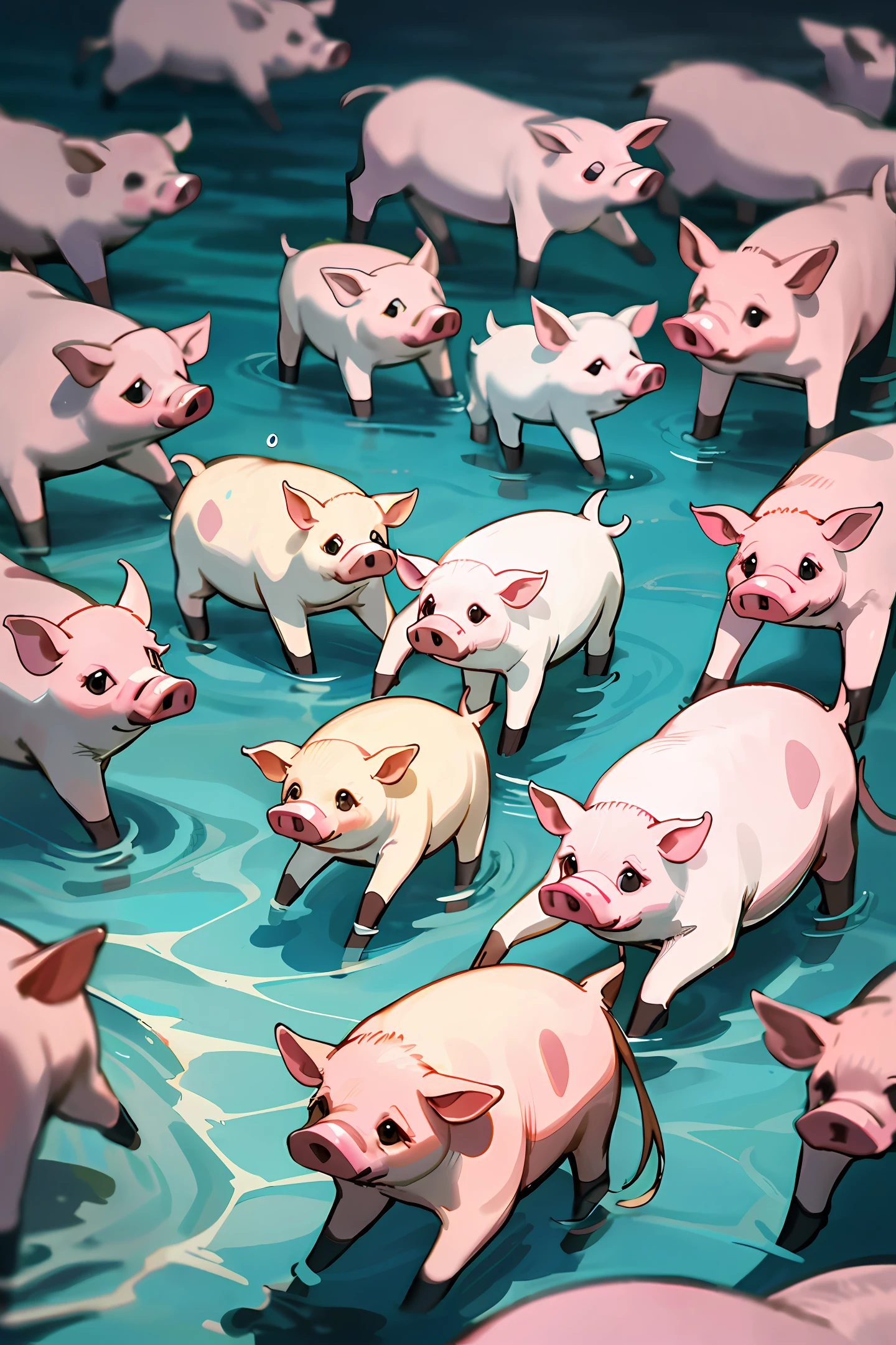 Pigs swimming in the sea