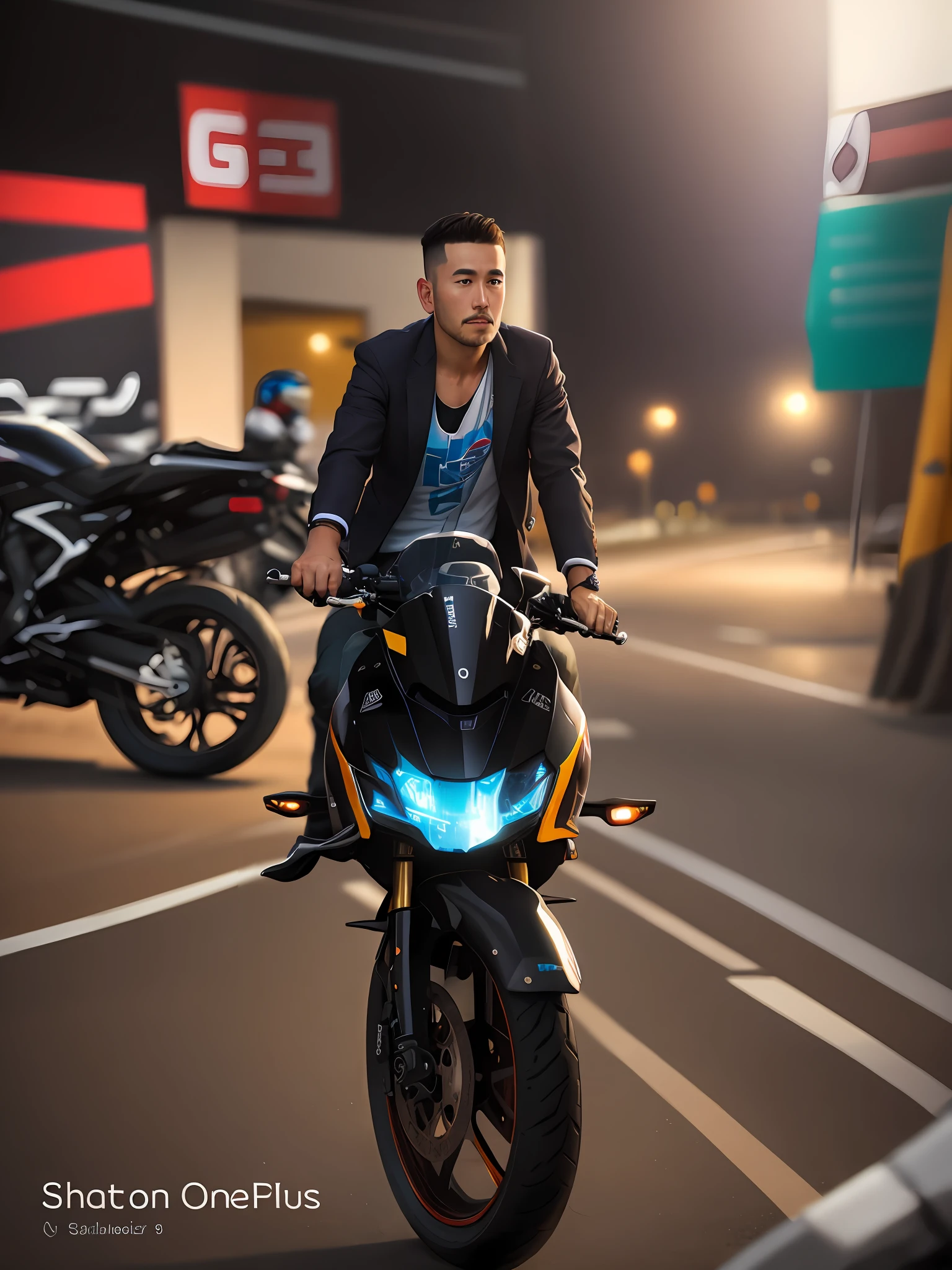 there is a man that is sitting on a motorcycle in a showroom, taken with the best dlsr camera, taken with sony alpha 9, taken with sony a7r camera, shot on nikon z9, captured with sony a3 camera, front profile!!!!, very very low quality picture, candid picture, at racer track, with octane