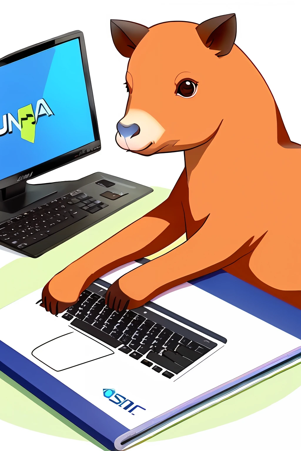 Desenvolva uma logo, for academic t-shirt of the Information Technology class, na UFMS. Com uma capivara, sentada, mexendo no computador/notebook, desenvolvendo um site ou aplicativo.