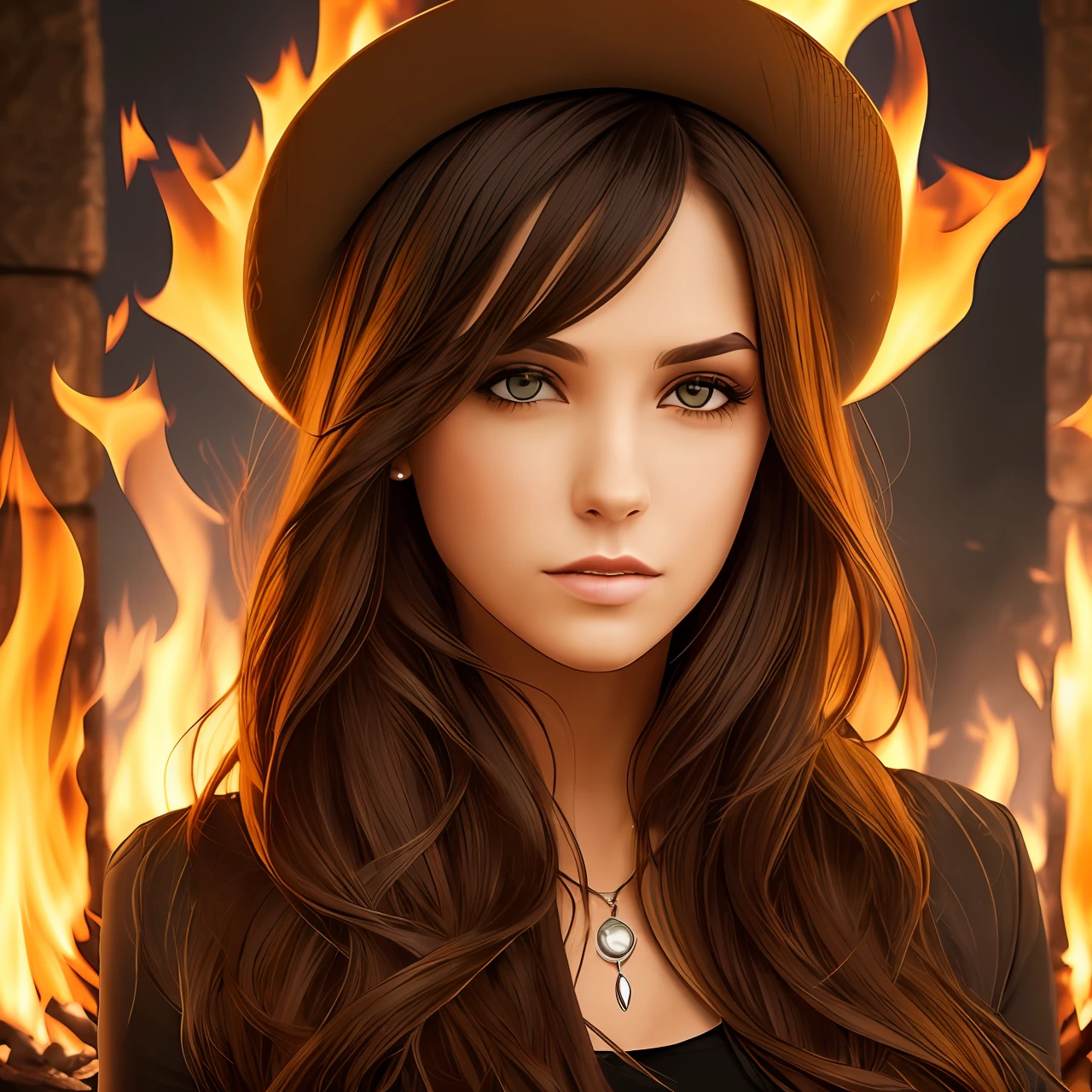 woman, brown hair, fire, soul, vampire --auto --s2