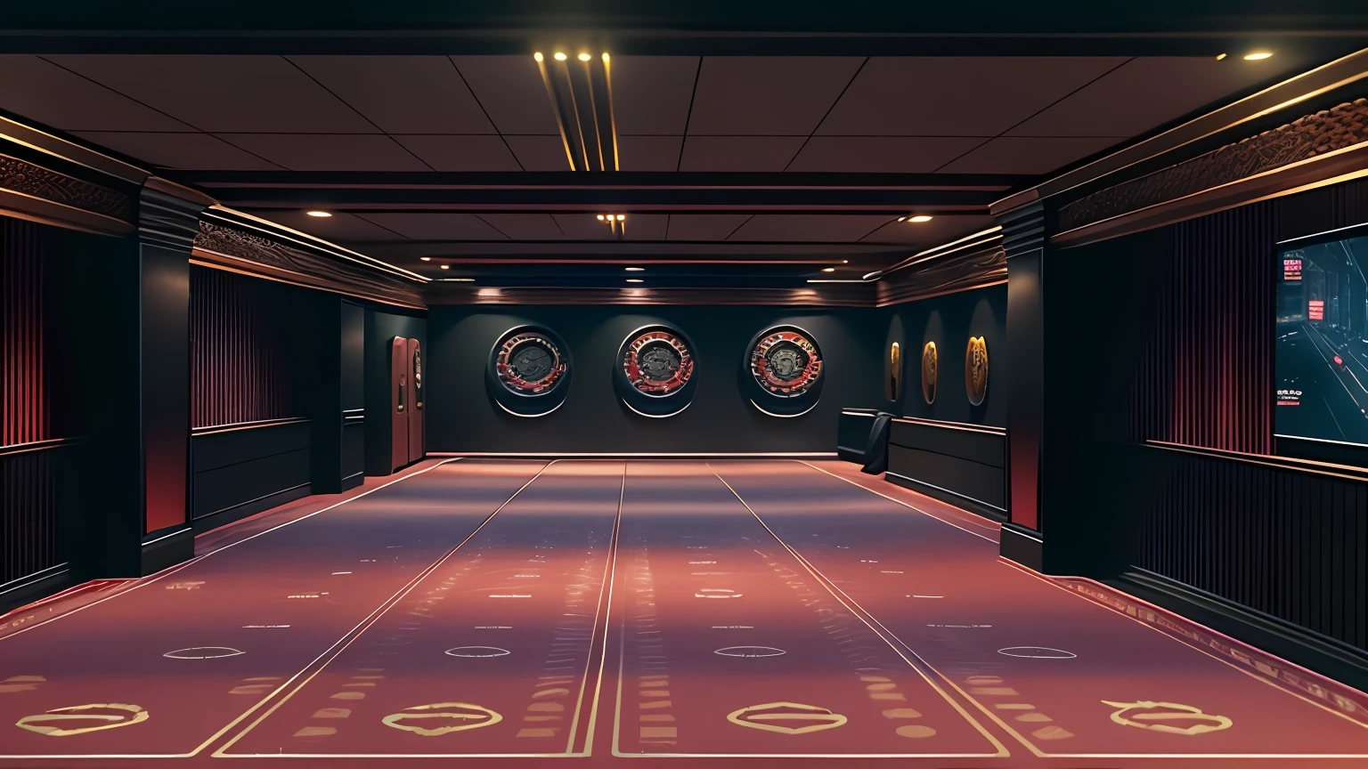 several barrels are lined up in a room with a table, lecture halls and gambling dens, inside a casino, virtual metaverse room, indoor casino, virtual set, rendered in rtx, futuristic casino, gaming table, gaming room in 2 0 4 0, rendered in unreal engine 6, raytraced 3d set design, octagon render 8k, path tracing render