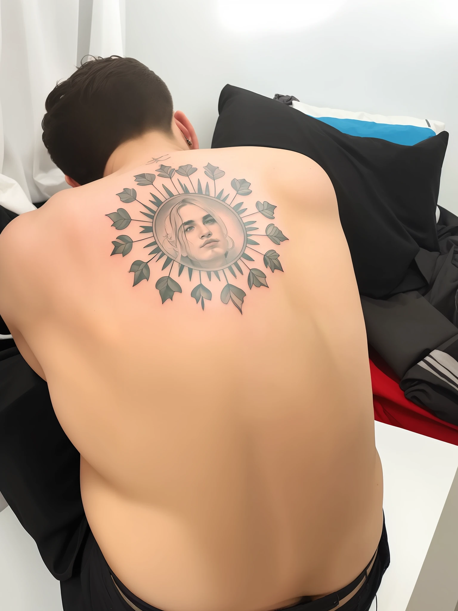 male portrait, beautiful, deliberate, masterpiece, best quality, highest quality, cinematic lighting, very beautiful, ultra realistic, tattoos, jspanese tatto