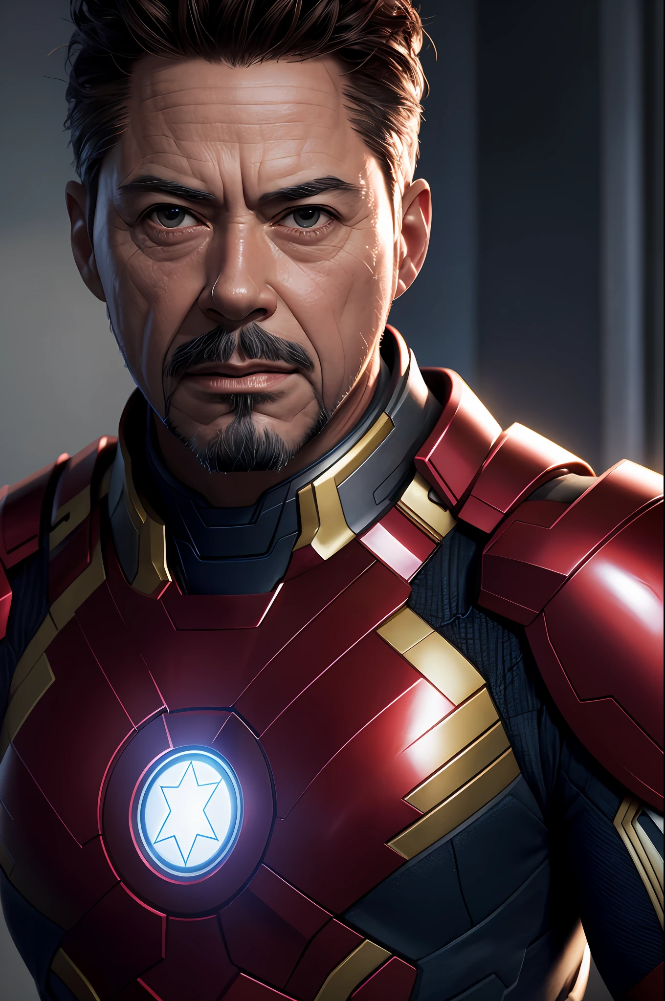Marvel, Old man Tony Stark, realistically, dynamic lights, old, gray stubble, full shoot, (extremely detailed CG unity 8k wallpaper), trending on ArtStation, trending on CGSociety, High Detail, Sharp focus, dramatic, photorealistic