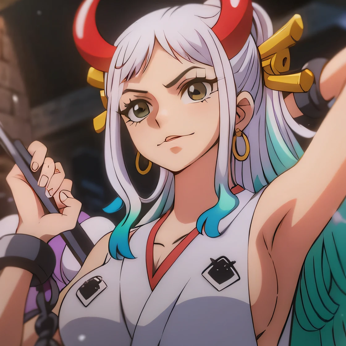 Anime girl with horns and horns holding a sword in her hand, knights of zodiac girl, portrait knights of zodiac girl, Anime de hoje ainda em destaque, Misato Katsuragi, divindade de cabelos brancos, gyro zeppeli, visual anime de uma jovem mulher, em jojo\A Aventura Bizarra, Captura de tela do anime Guro, personagem de anime, no filme de anime