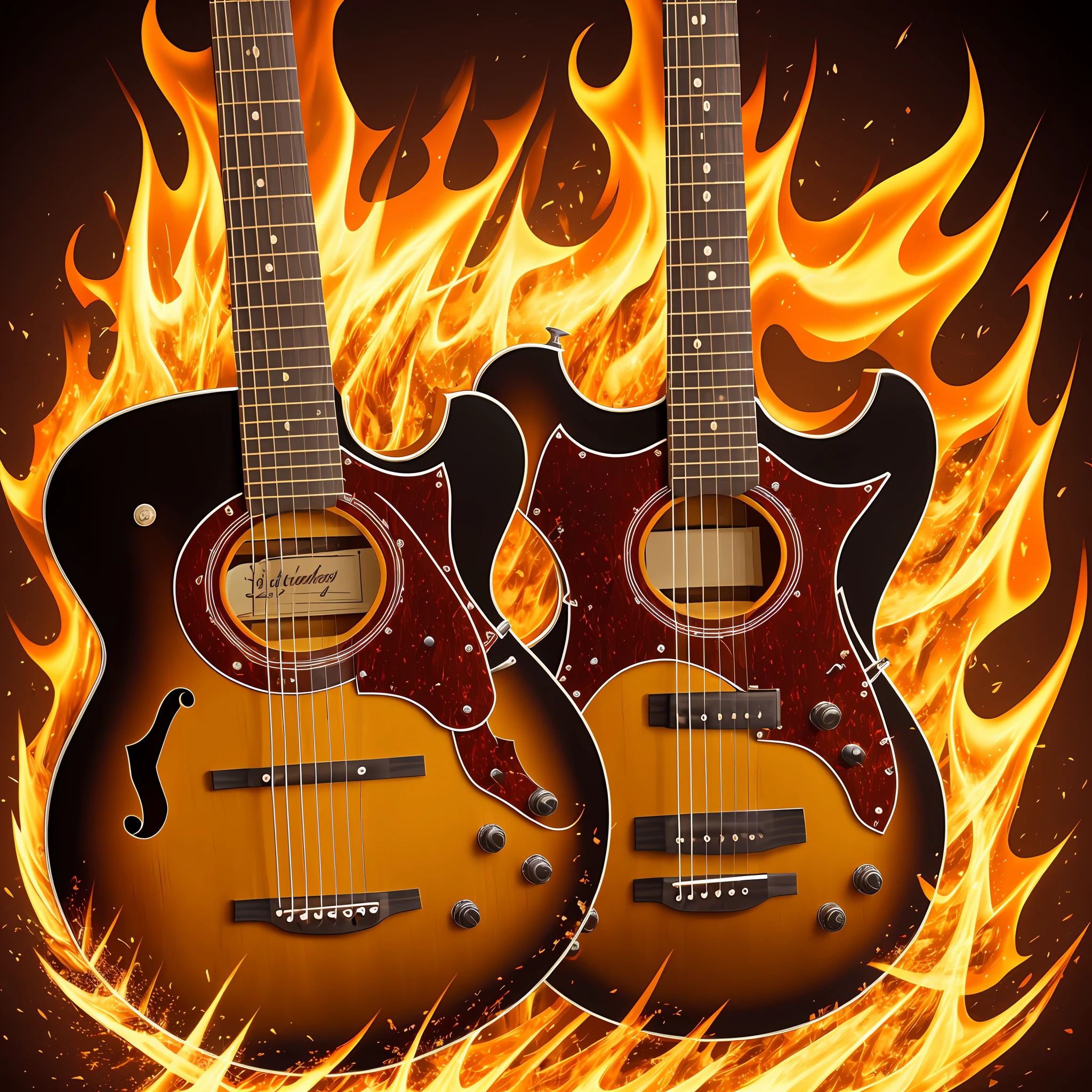 logotipo ultra realista, guitarra dourada de fogo, asas douradas de fogo, Samuel Mendes --auto