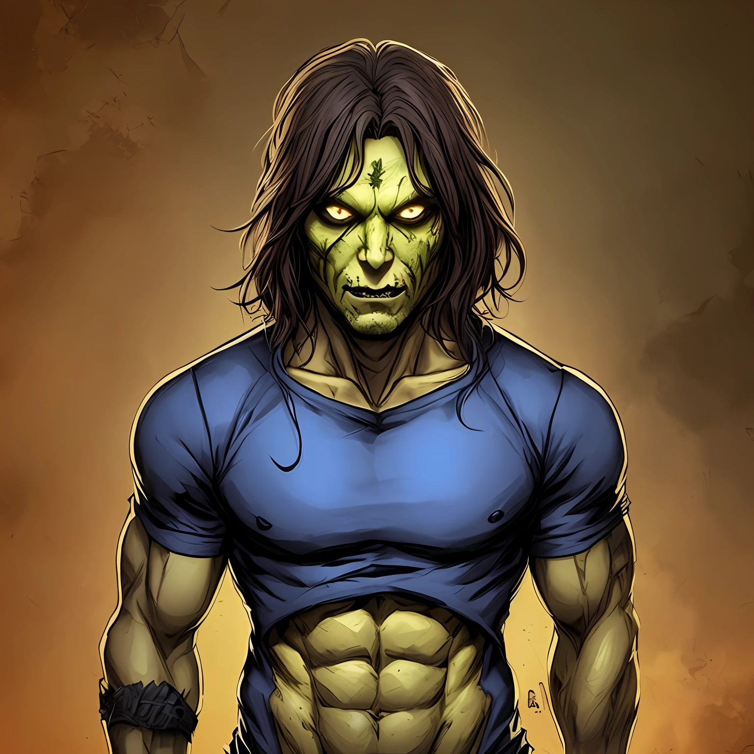 Personagem homem, zumbi, daria, realista, corpo inteiro, assustador, sangrando