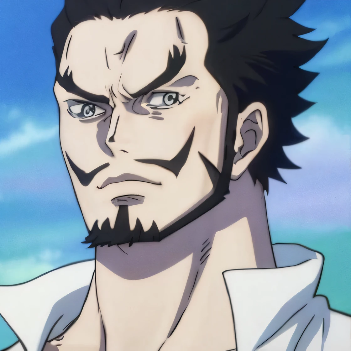 um close up de um homem com barba e camisa, Hideaki ano anime, from one piece, Okab Rintarou, Engrenagem Luffy 5, Roronoa Zoro, Shikanosuke Yagaki, kentaro miura manga art style, Ano Hideaki, Captura de tela de Black Clover, anime afiado de alta qualidade, personagem de anime masculino