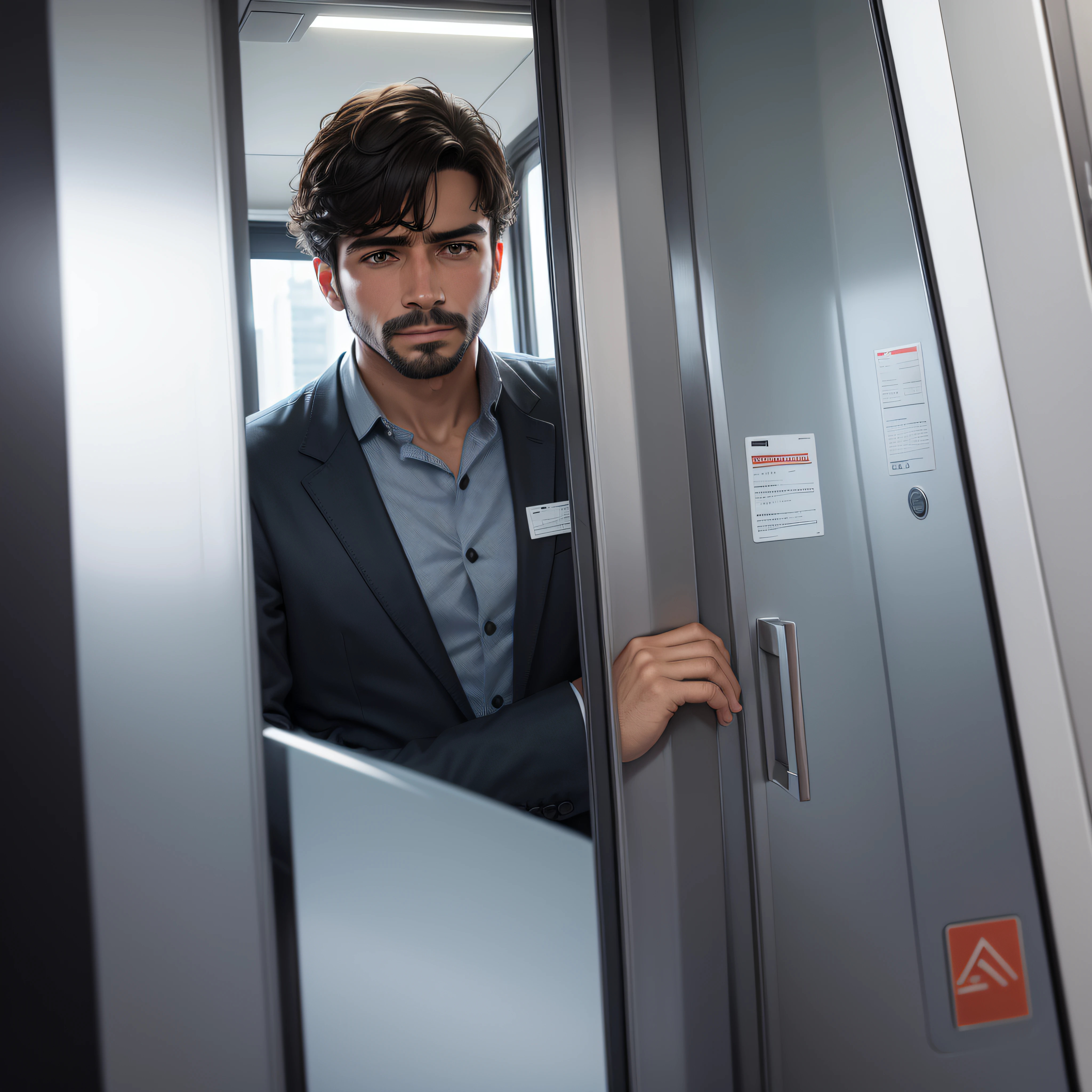 hombre de negocios dentro de un elevador, muy pensativo --auto