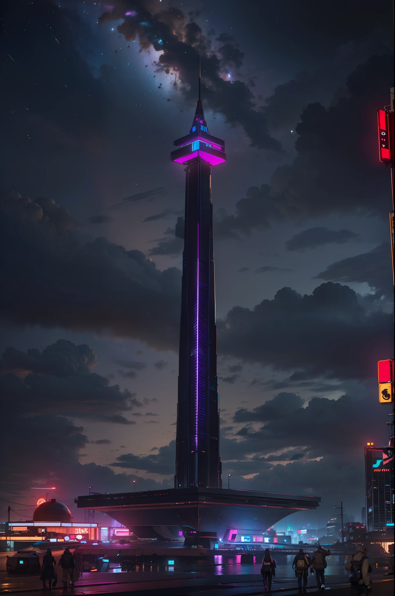 a city cyberpunk, UHD, ultra detailed, violet perple cinematic, highres, Anti Aliasing, FKAA, TXAA, RTX, SSAO, 8k quality, milkyway