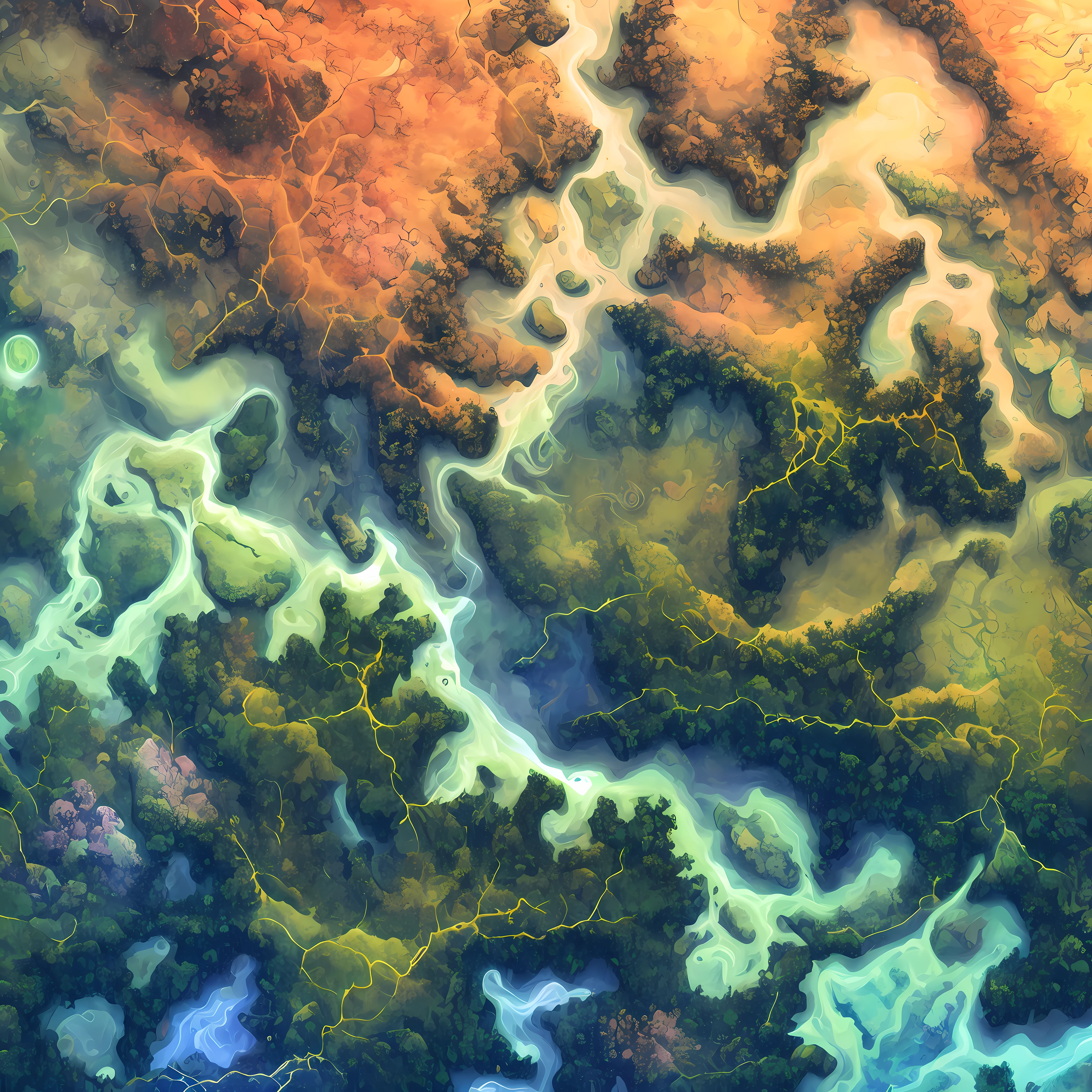 Vista arafed de um colorido, abstract painting of water and earth, paisagem fractal, vivid fantasy turbulent landscape, Arte digital altamente detalhada em 4k, pintura digital simplificada, pintura digital, arte digital de fantasia detalhada, Arte digital detalhada em 4k, pintura digital altamente detalhada, arte digital ultradetalhada, mundo fractal, arte digital superdetalhada, arte digital extremamente detalhada